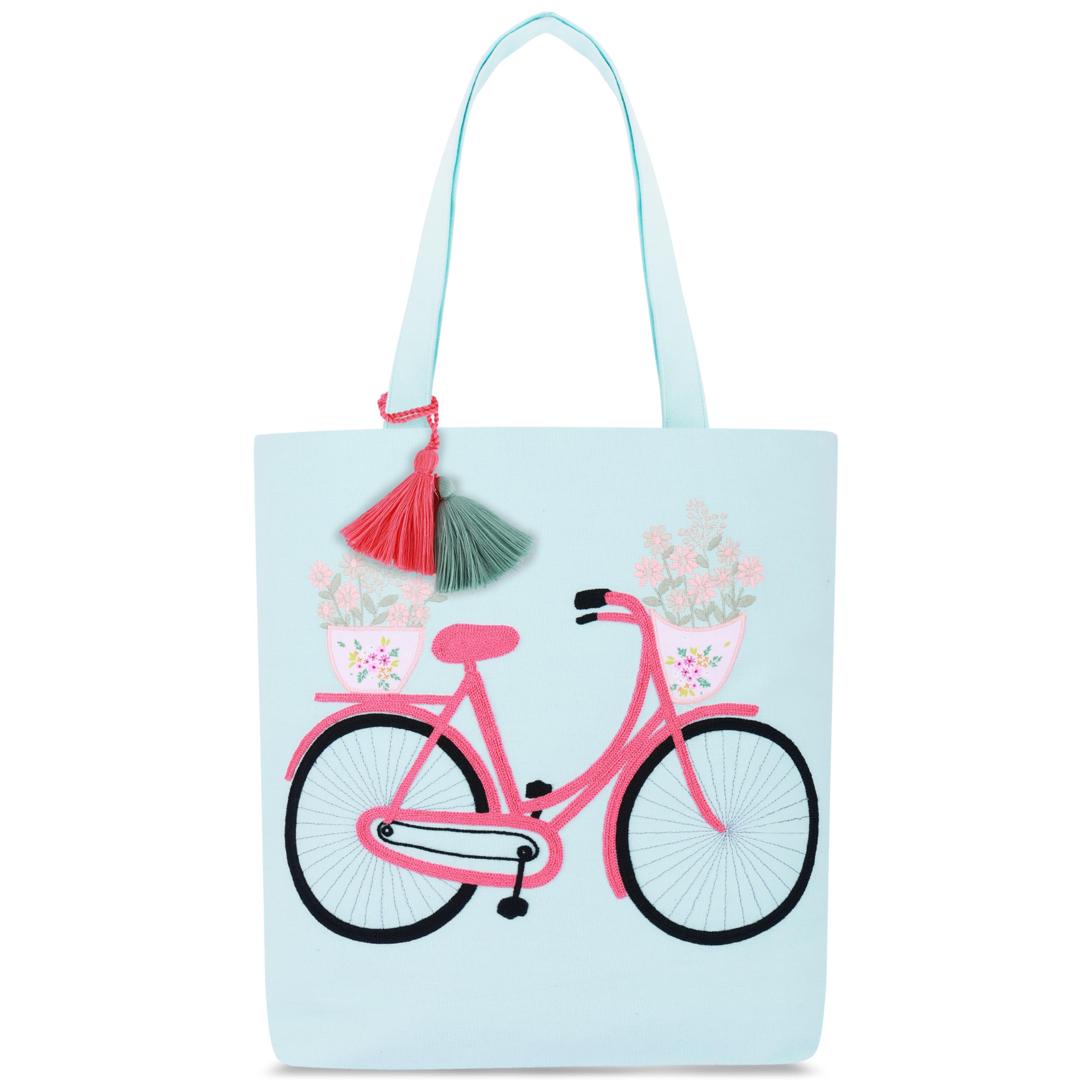 MASQ by Q-one Embroidered Large Cotton Canvas Tote Bag for Women & Girls - Stylish Designer Handbag for College, Work, Travel & Everyday Use