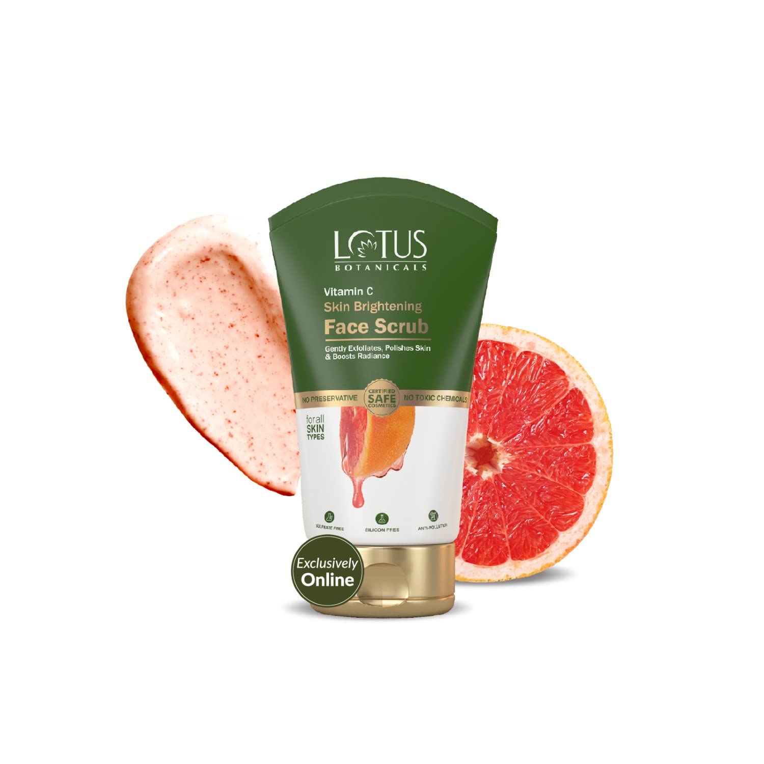 Lotus Botanicals Vitamin C Skin Brightening Face Scrub - Sulfate & Silicone Free, Chemical-Free Exfoliator for All Skin Types (100g) - Gentle Daily Cleanser for Brighter, Glowing Skin at Home or Travel