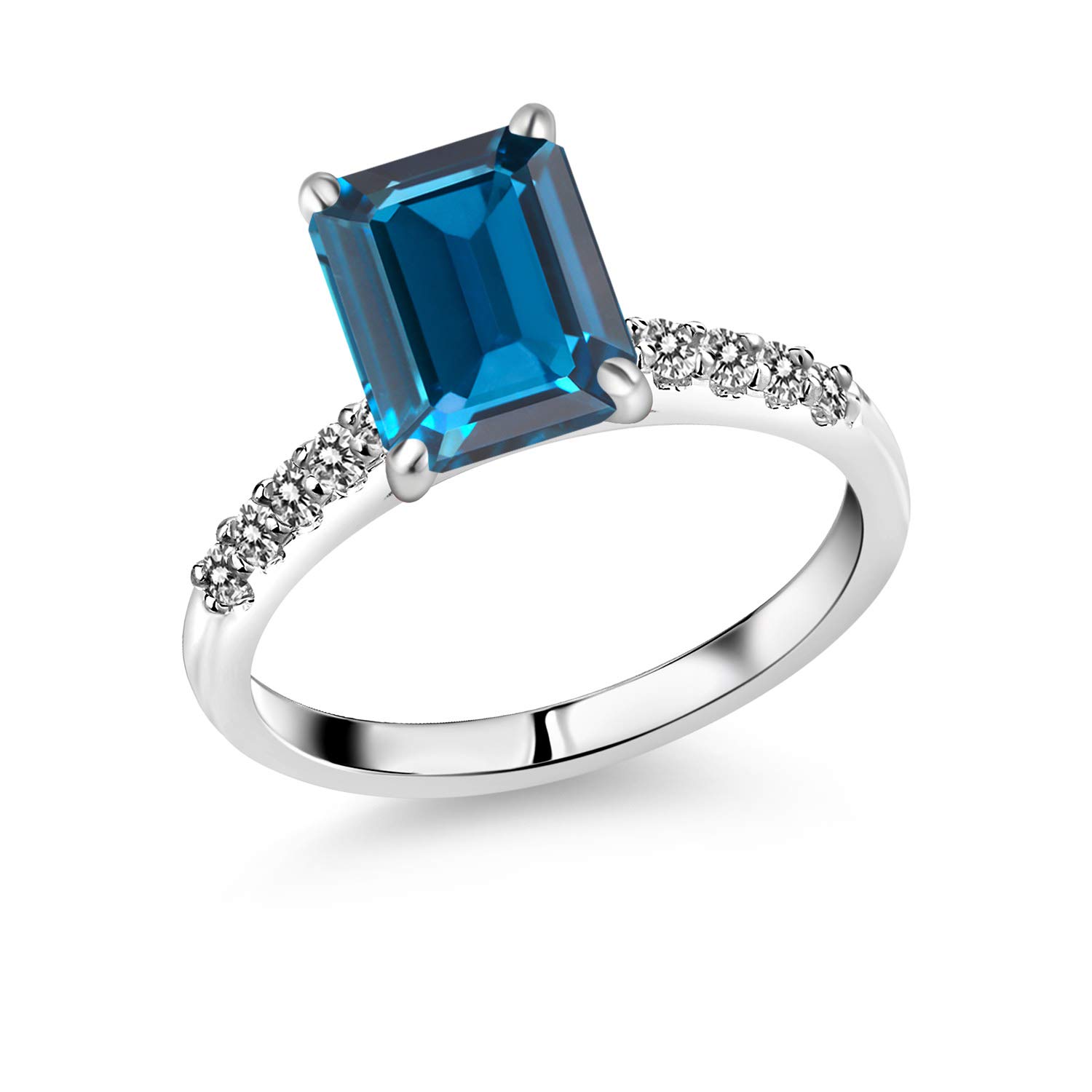 4.33 Ct London Blue Topaz & White Diamond Ring in 10K White Gold | Octagon Cut Gemstone Jewelry for Women | Perfect for Engagement, Anniversary & Special Occasions