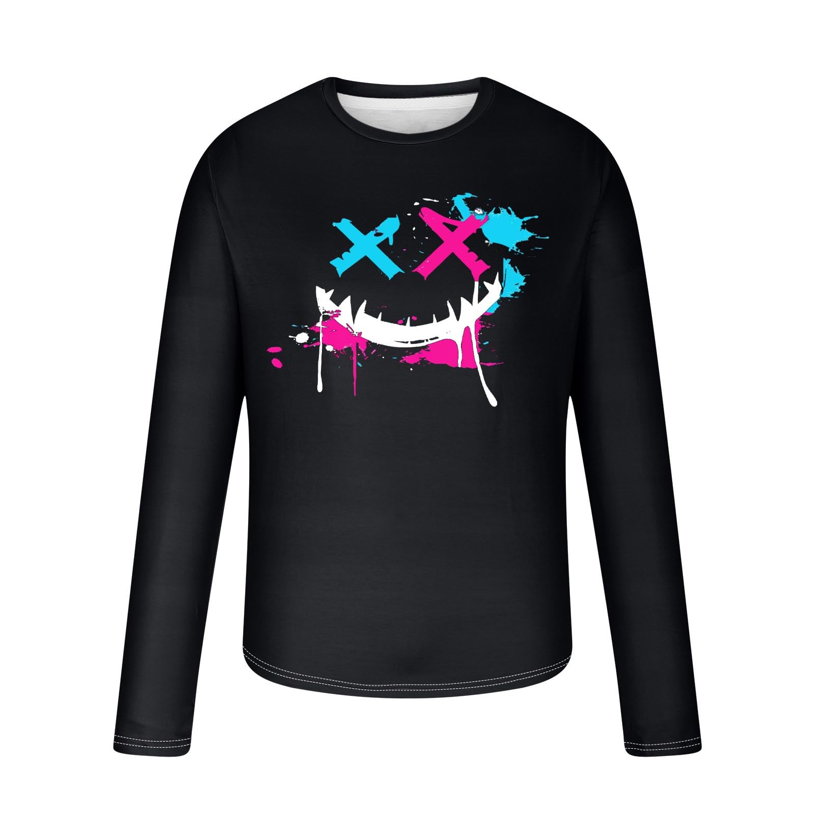 Men's Graphic Long Sleeve T-Shirt - Smiley Face Halloween Funny Novelty Tee for Casual Wear & Costume Parties