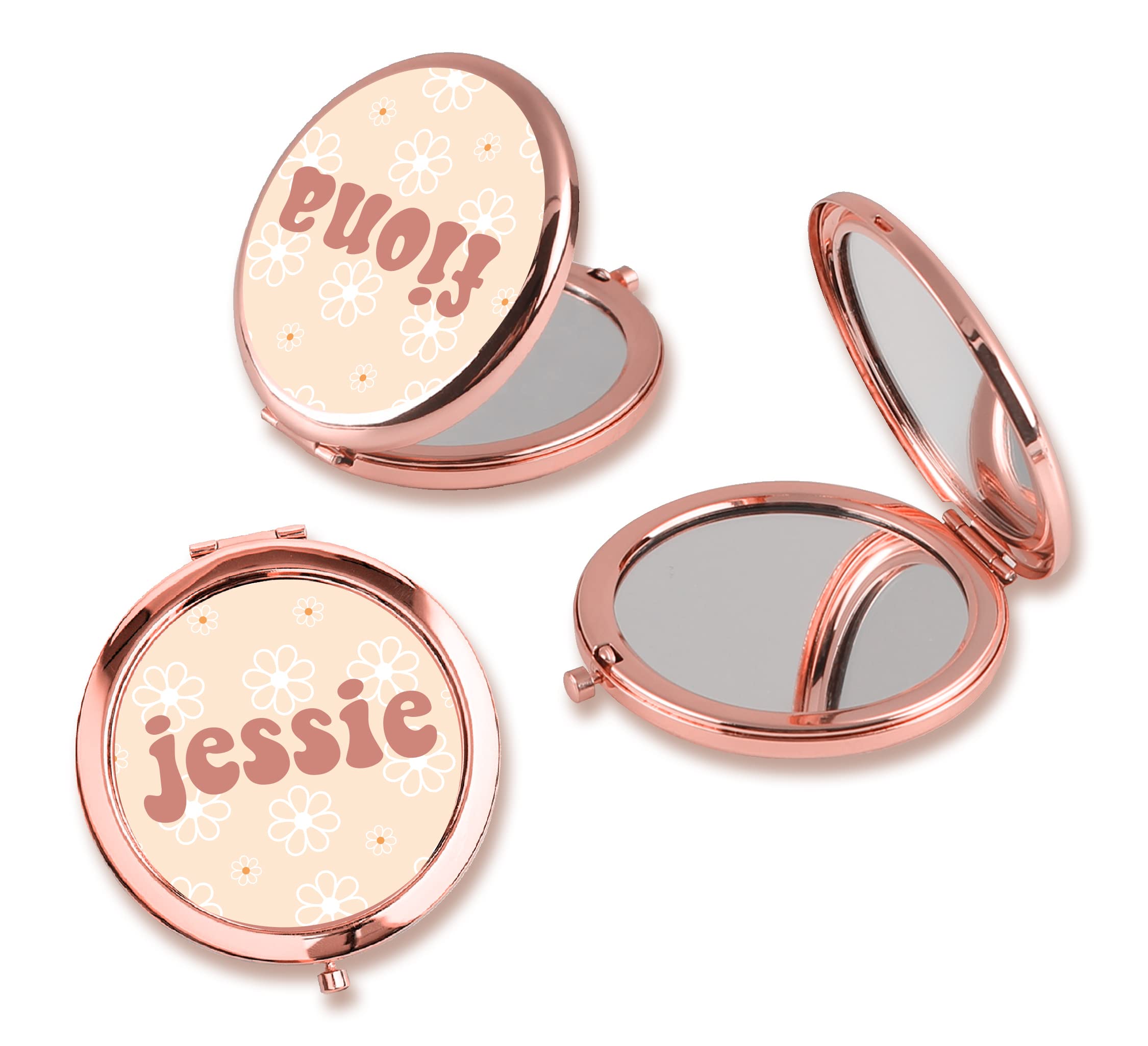 Personalized Daisy Compact Mirror - Rose Gold for Travel & Bridal Gifts