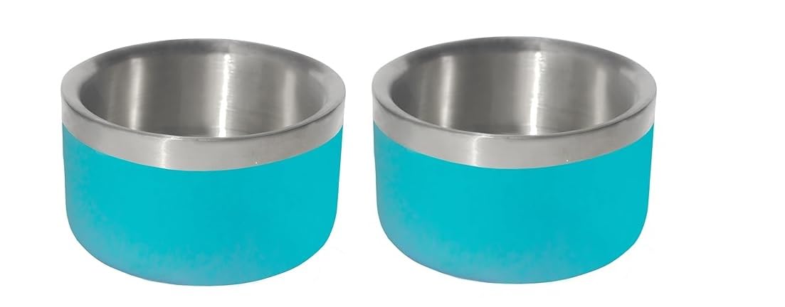 Double Walled Vacuum Insulated Stainless Steel Pet Bowl - 1 Quart Temperature Controlled Food & Water Dish for Dogs, Cats, Puppies (Pack of 2, Blue) - Perfect for Travel, Camping & Home Use