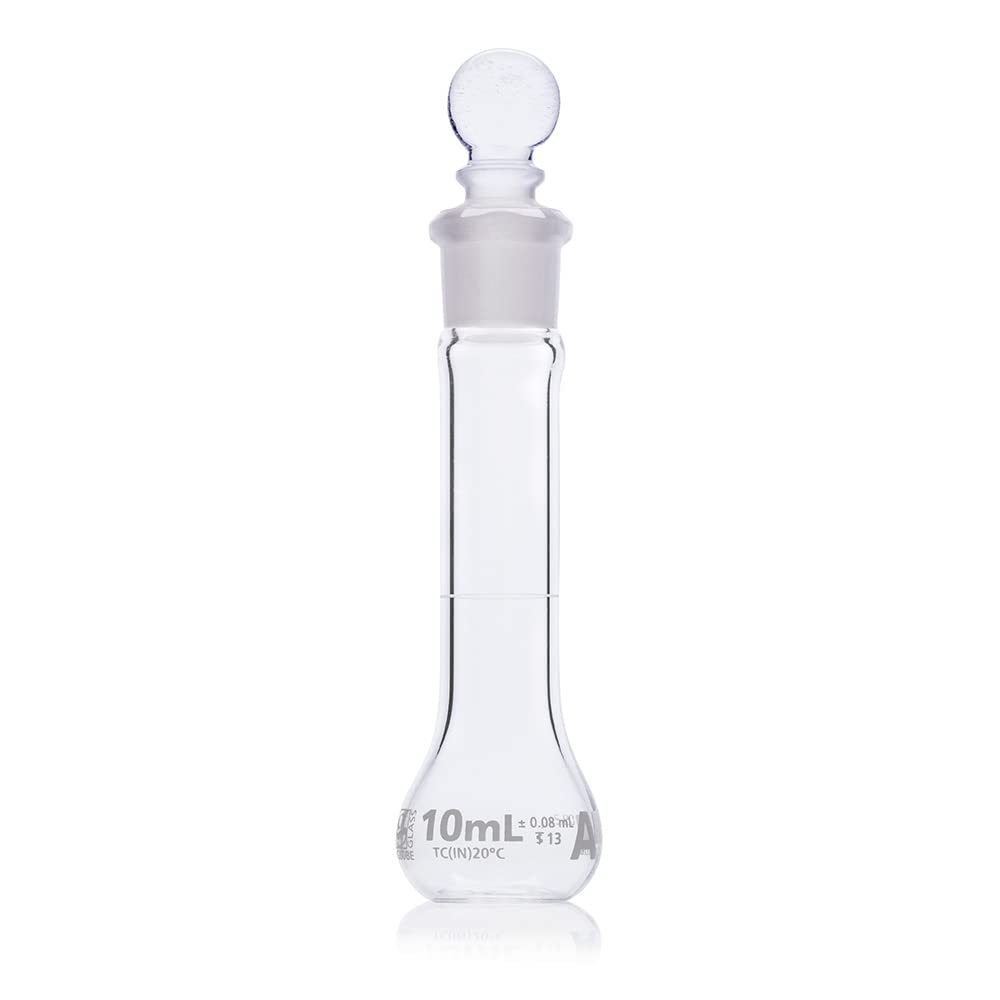 10mL Class A Volumetric Flask - Wide Mouth Borosilicate Glass (ASTM E288) - 6/Box - Perfect for Chemistry Labs & Scientific Measurements