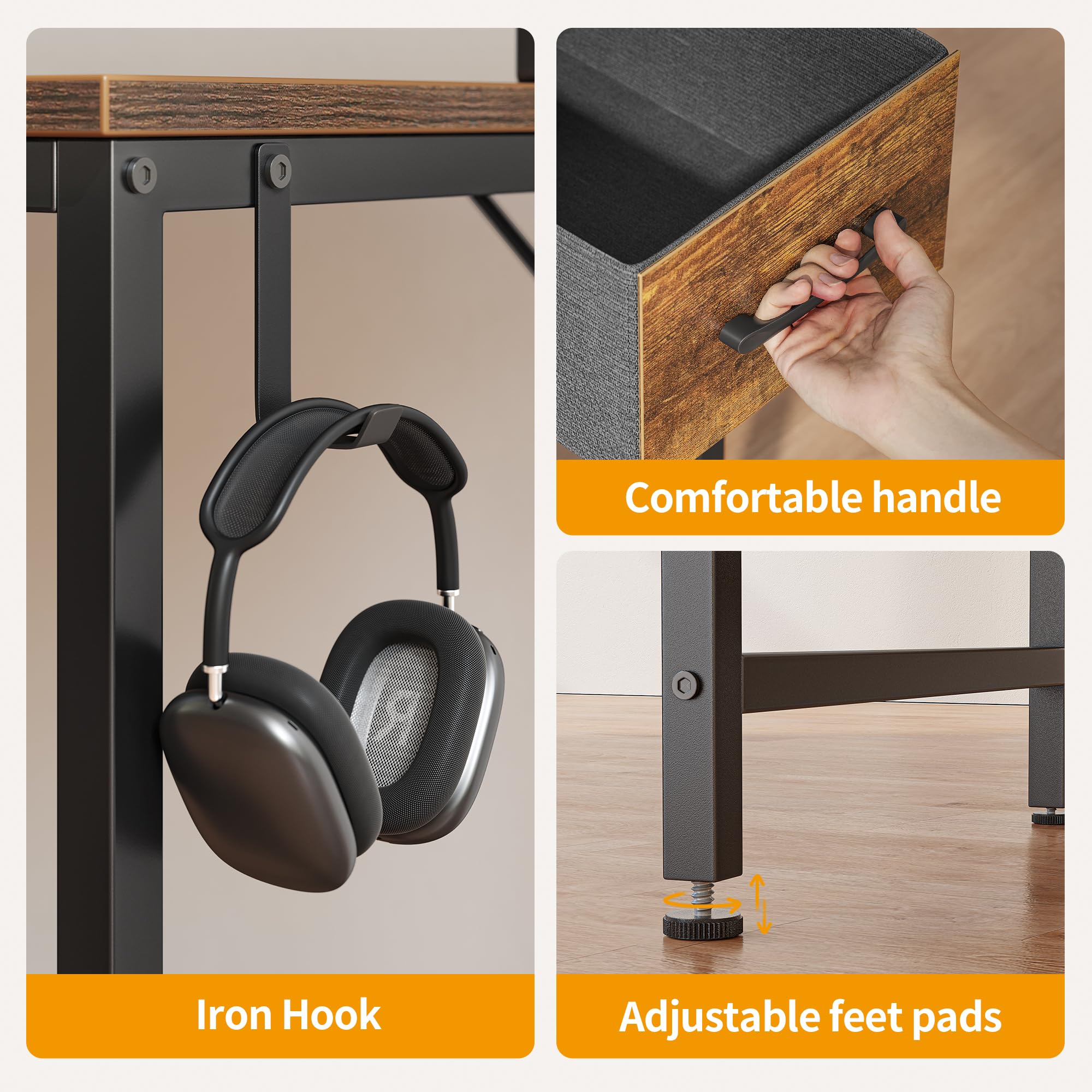 CubiCubi 47 Inch Small Computer Desk with 2 Drawers - Home Office Desk, Study Writing Table in Rustic Brown - Perfect for Small Spaces, Dorm Rooms & Home Offices