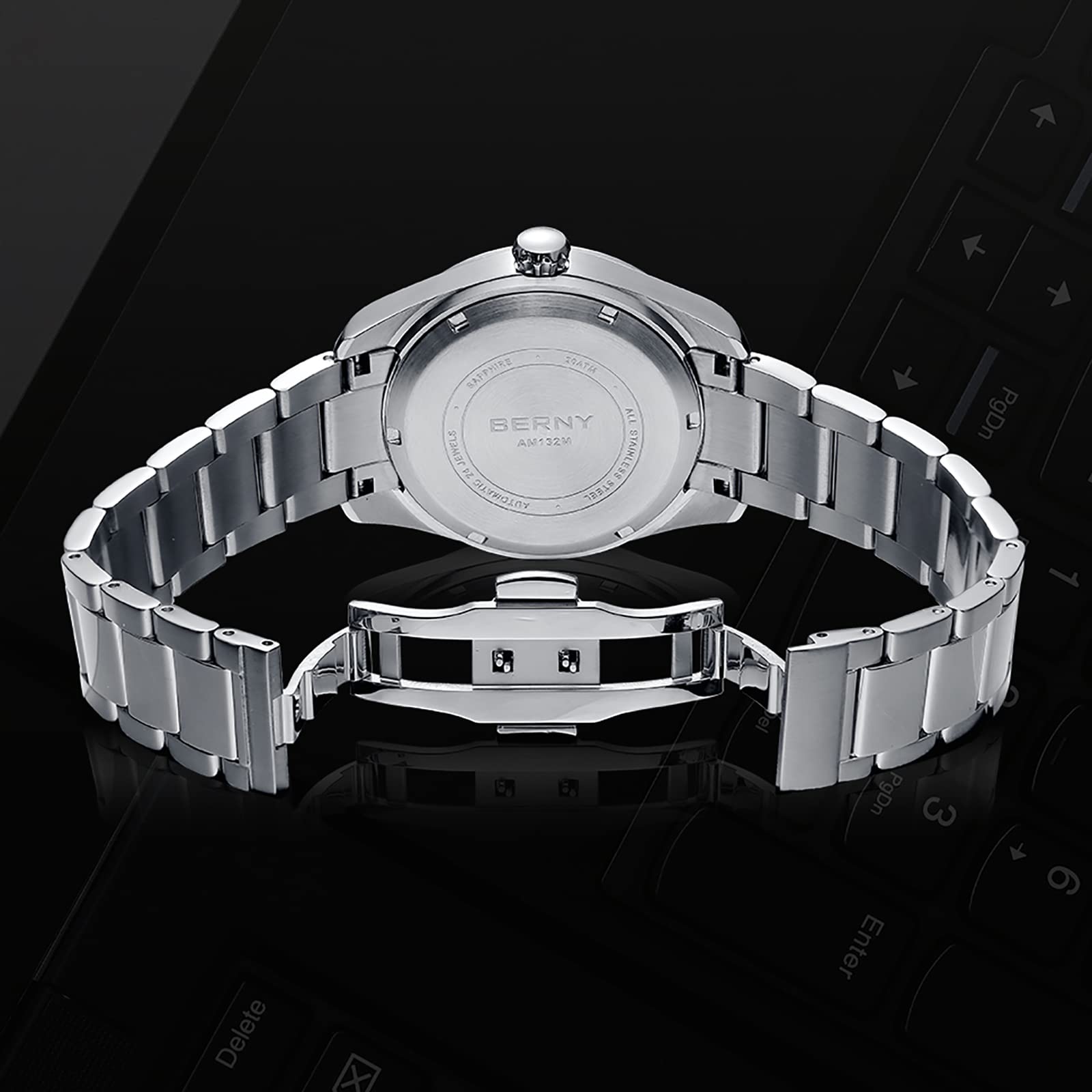BERNY Automatic Men's Watch NH35 Movement - Waterproof Stainless Steel for Diving & Business