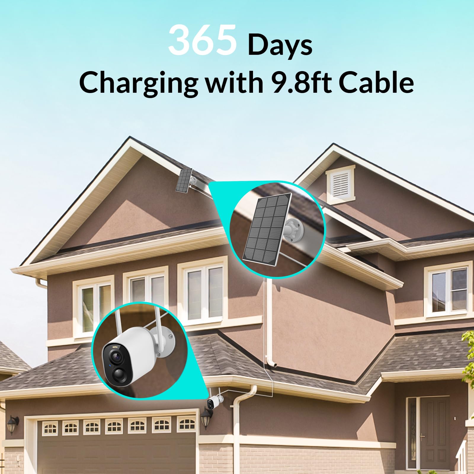 NETVUE USB Solar Panel for Vigil Plus & Sentry Plus Security Camera - IP65 Waterproof Solar Charger with 360° Swivel Bracket - Continuous Power Supply for Outdoor Home Security Cameras (Not Compatible with Birdfy) - Perfect for Backyard, Garage & Property Surveillance