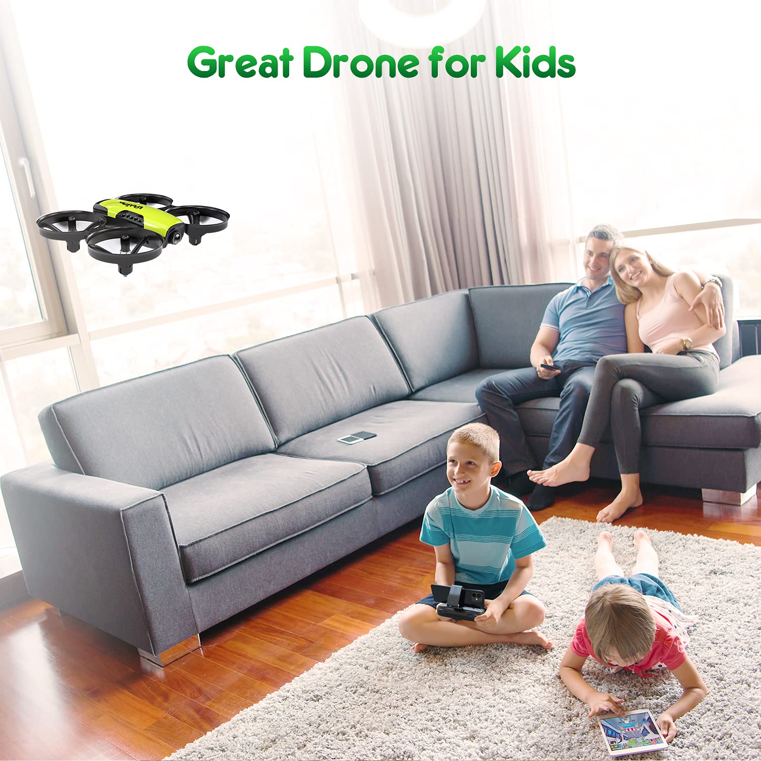 Loolinn Kids Drone with 1080P HD Camera - 90° Adjustable Angle, Altitude Hold, One Key Takeoff/Landing, 3 Batteries - Perfect Birthday Gift for Boys & Girls, Indoor/Outdoor Flying Toy for Beginners