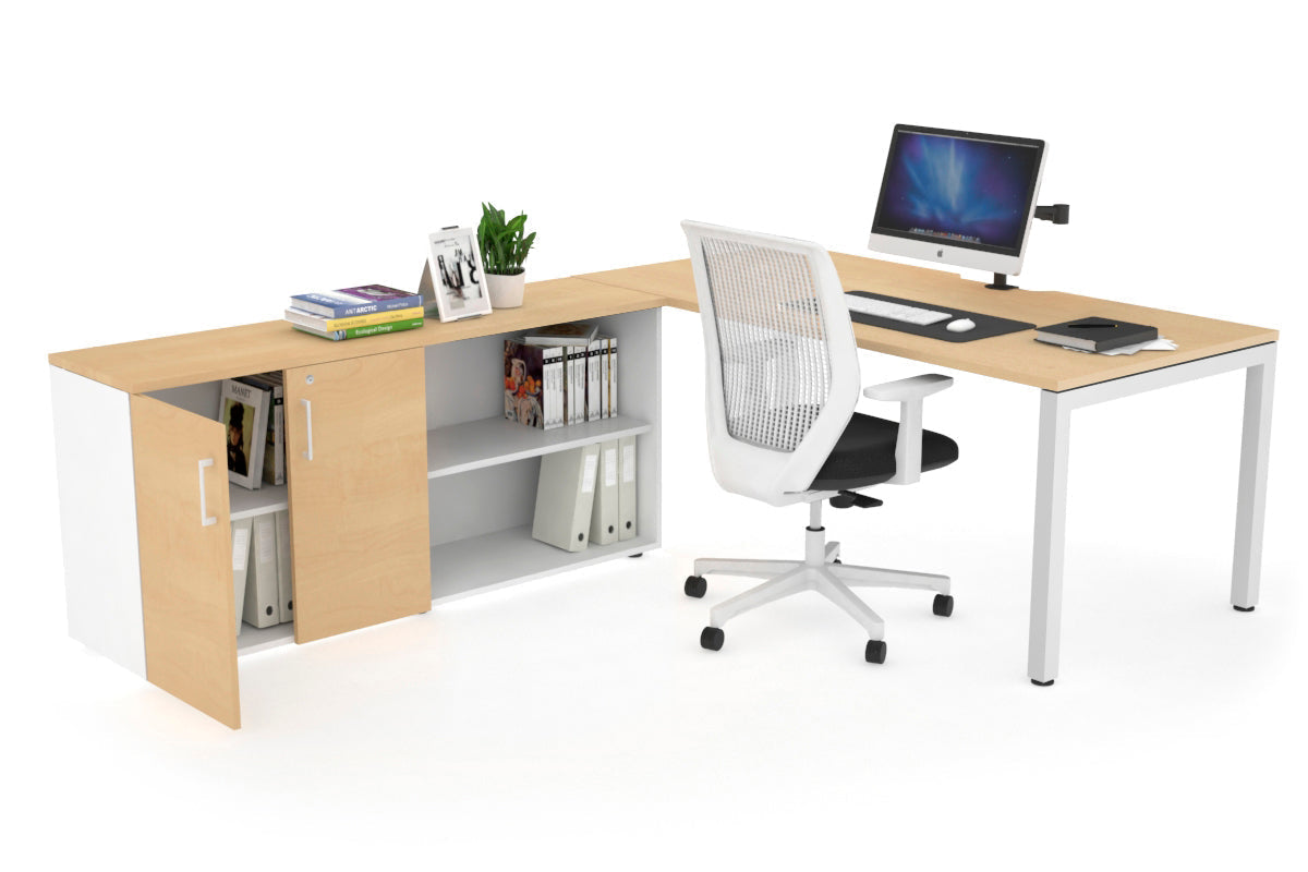 Quadro Square Executive White Frame Office Desk [1800L x 800W with Cable Management] - Perfect for Modern Workspaces & Home Offices
