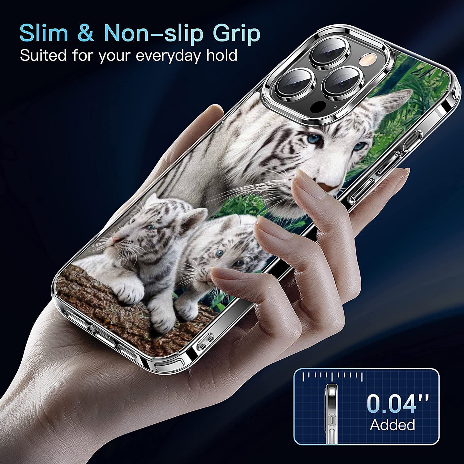 Shockproof Clear Phone Case for iPhone 12/12 Pro - Cute Majestic White Tiger Design | Protective Cover for Everyday Use, Travel & Outdoor Activities