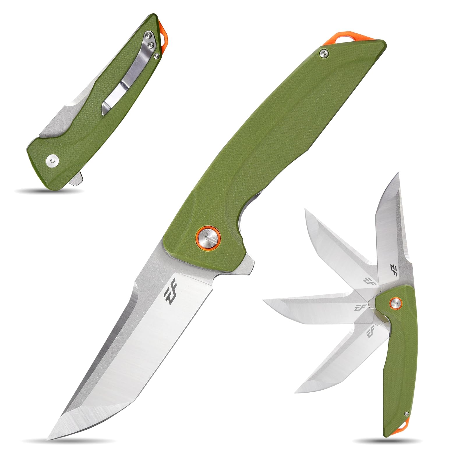 Eafengrow EF926 D2 Steel Folding Pocket Knife - G10 Handle, Ball Bearing Pivot, Pocket Clip - Best EDC Knife for Camping, Survival, Hiking & Outdoor Activities (Green)