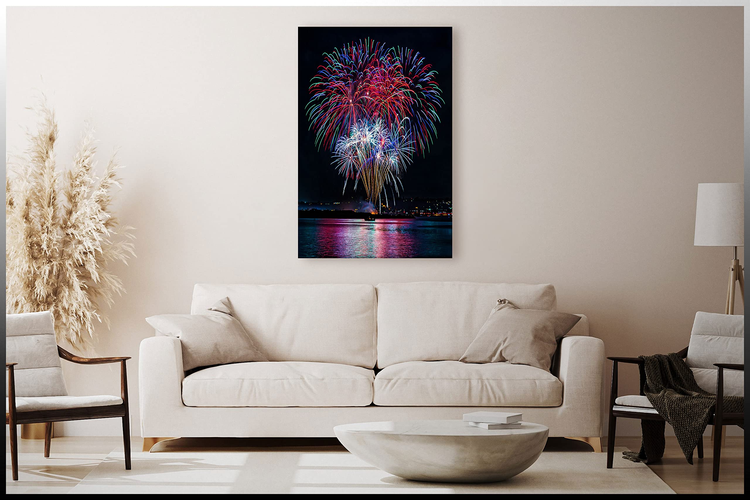 Fireworks Art Canvas Wall Decor - Framed Ready to Hang 15x22 Inch - Modern Home Decor for Living Room, Kitchen, Bedroom - Perfect Gift for Housewarming & Holidays