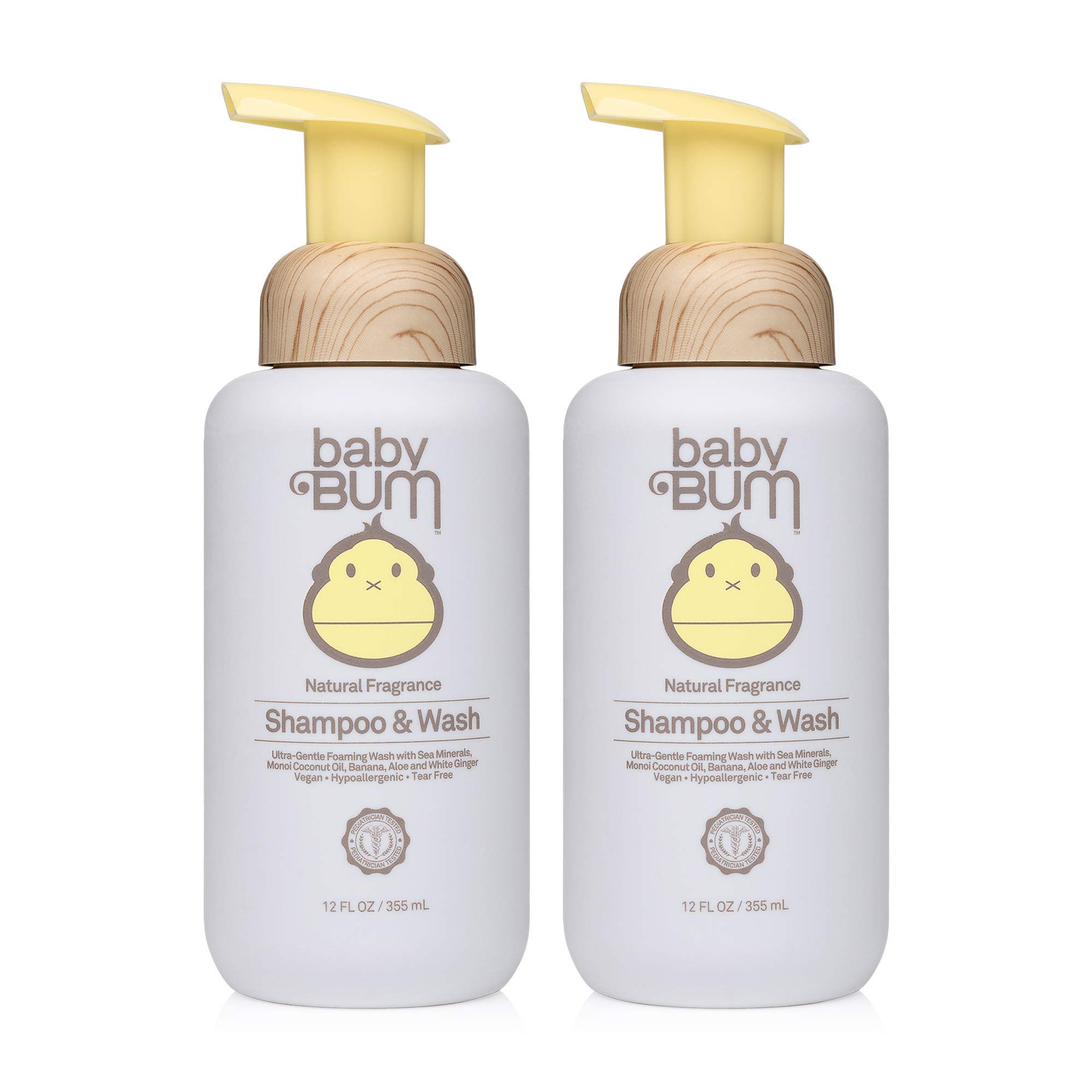 **Baby Bum Shampoo & Body Wash - Natural Fragrance, Tear-Free Foaming Soap for Sensitive Skin with Coconut Oil | 12oz (Pack of 2) | Gentle Cleansing for Babies & Kids | Bath Time & Daily Care**