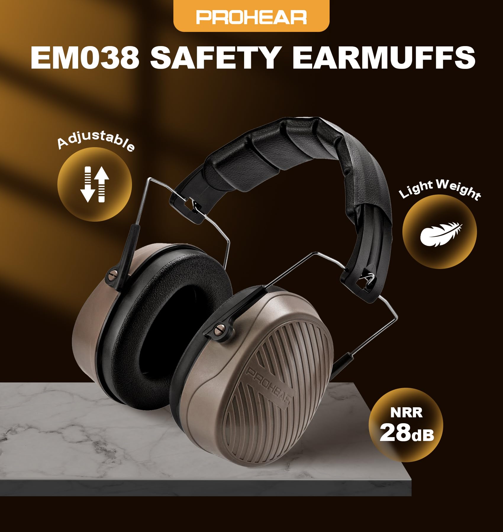 PROHEAR 038 Noise Cancelling Safety Earmuffs - 28dB Hearing Protection for Shooting, Construction & Power Tools - Compact Foldable Headphones for Mowing, Woodworking & DIY Projects - Comfortable Ear Defenders for Outdoor Work & Home Use