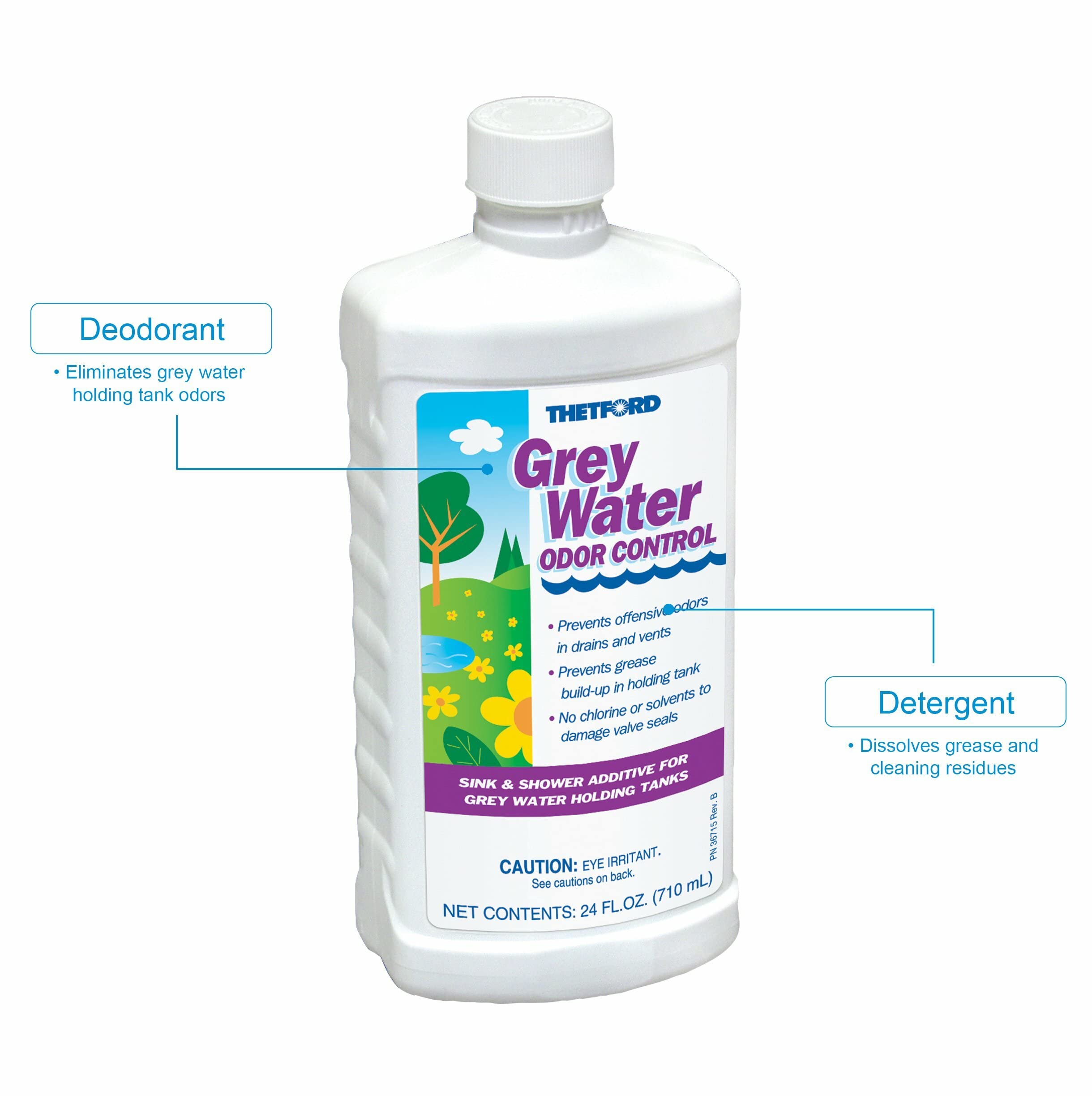 Grey Water Odor Control - RV Grey Water Tank Treatment by Thetford 15842, 24 oz - Eliminate Odors for Fresh RV Living