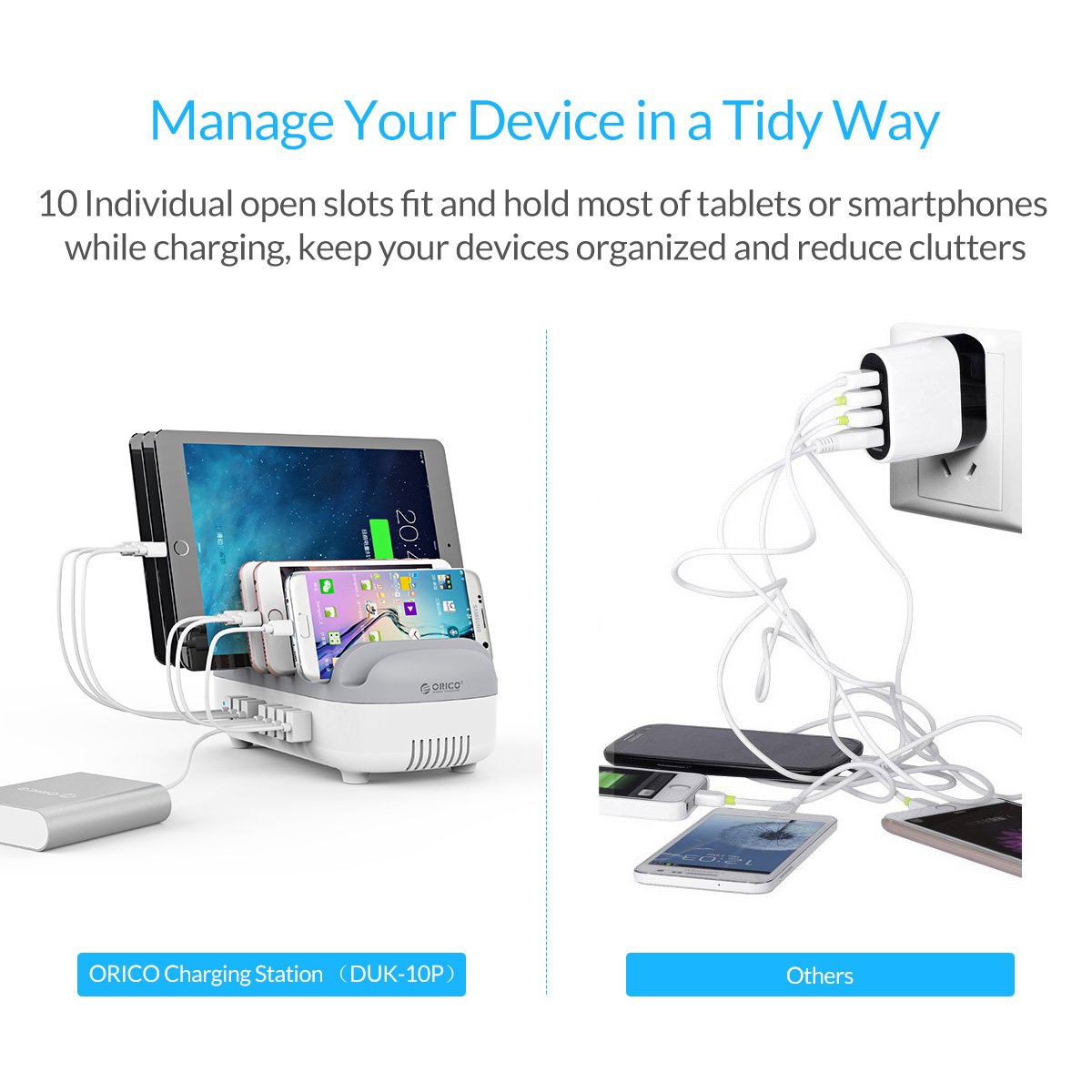 120W 10-Port USB Charging Station for iPhone iPad Tablet - Home & Office Use