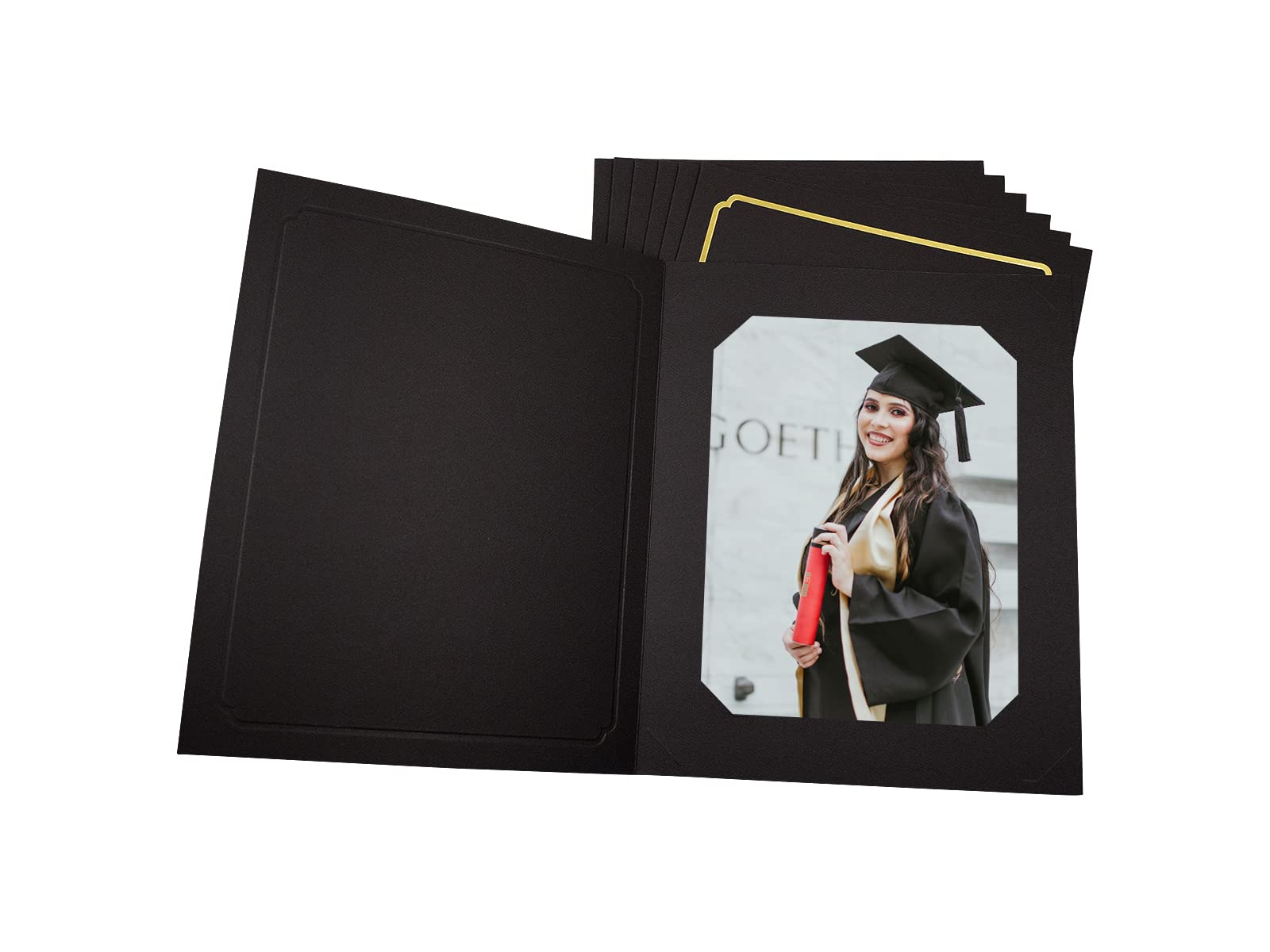 Golden State Art 6x8 or 8x10 Photo Folders (Pack of 10) - Cardboard Picture Frame & Paper Frame Cards for Greetings, Invitations - Perfect for Graduation, Christmas, Wedding Events (Black) | Photo Display, Memory Keepsake, Gift Wrapping