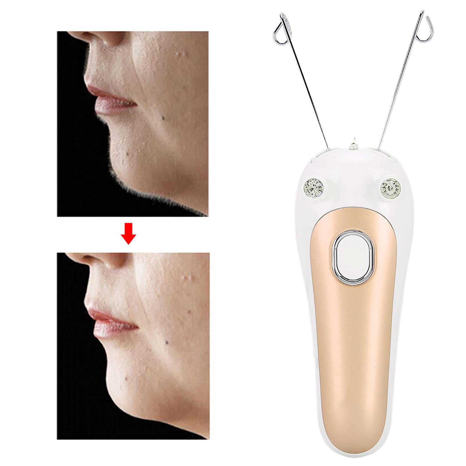 Electric Facial Hair Remover for Women - Rechargeable Epilator for Face & Body, Painless Hair Removal Device with LED Light - Perfect for Eyebrows, Upper Lip, Chin, Arms & Legs [Gold]
