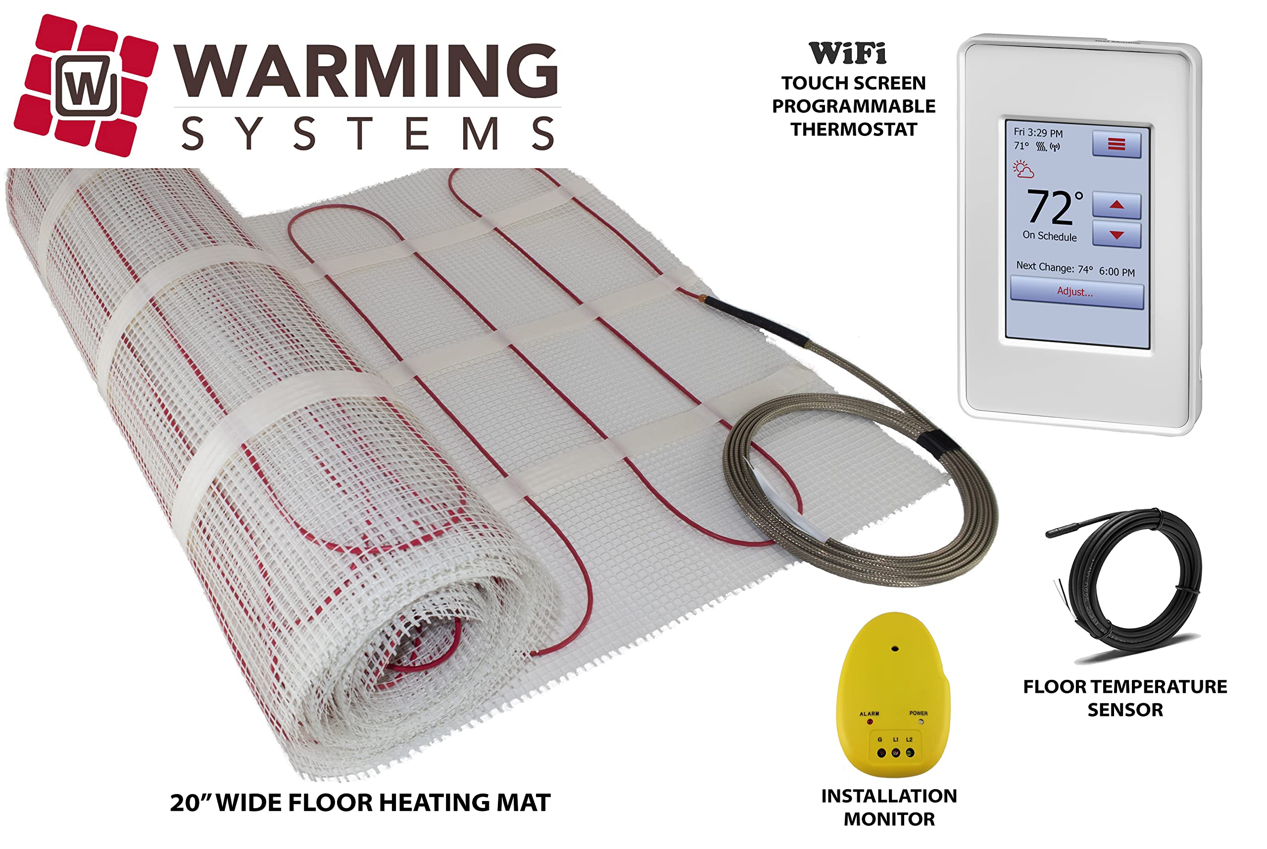 90 Sqft Electric Radiant Floor Heating Mat with WiFi Programmable Thermostat - 120V Underfloor Heating System with Touch Screen Control, Temperature Sensor & Installation Monitor - Perfect for Bathroom, Kitchen & Basement Floor Warming