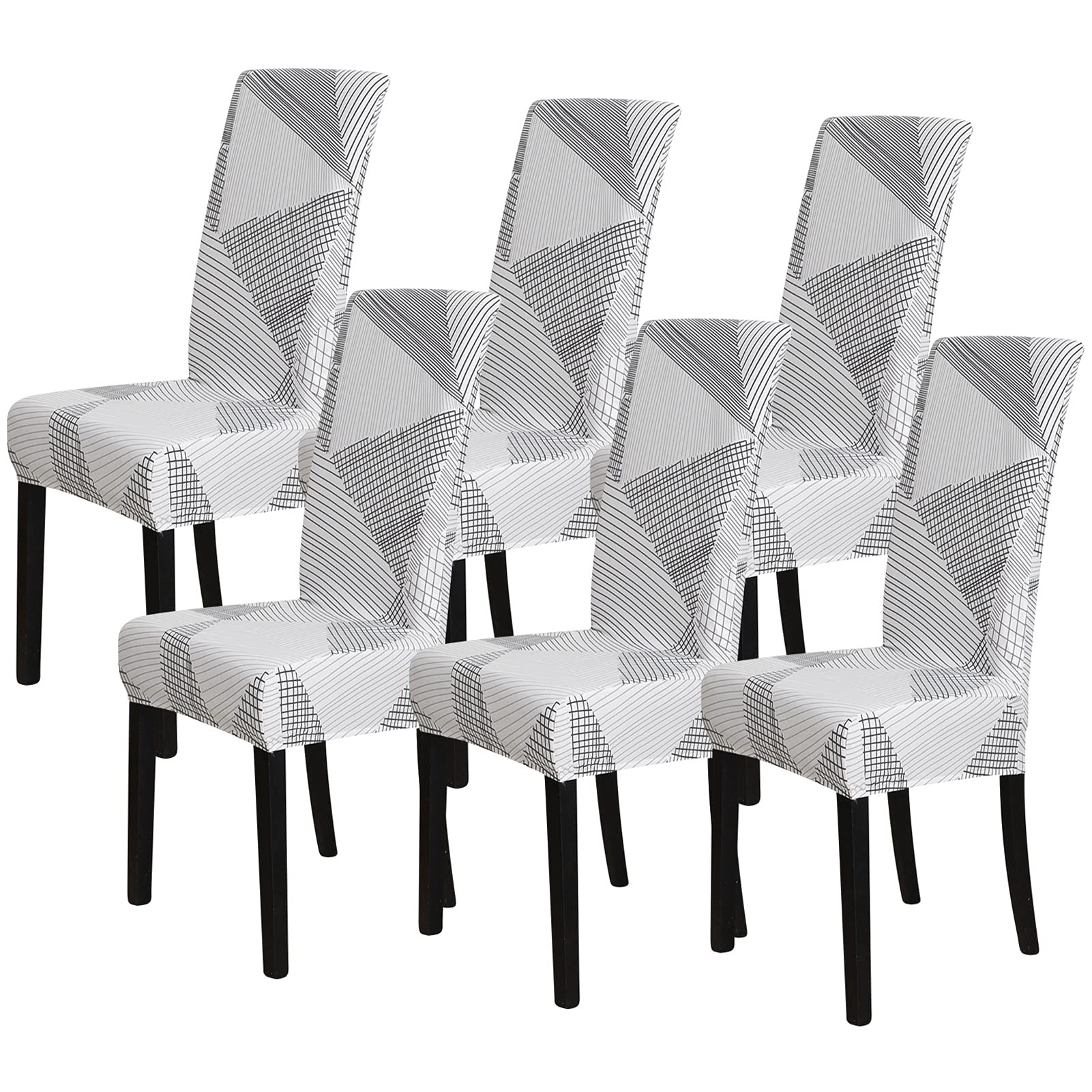 FORCHEER 6-Pack Stretchable Parson Chair Covers - Washable Dining Room Slipcovers for Kitchen, Hotel & Restaurant - Universal Fit Printed Chair Protectors for Home, Wedding & Ceremony Decor