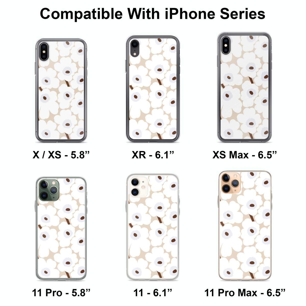 Floral Print Phone Case for iPhone 15 14 13 12 11 X Xs Xr 8 7 6 6s Plus Pro Max - White Unikko Design - Slim Protective Cover for Everyday Use & Gift Giving