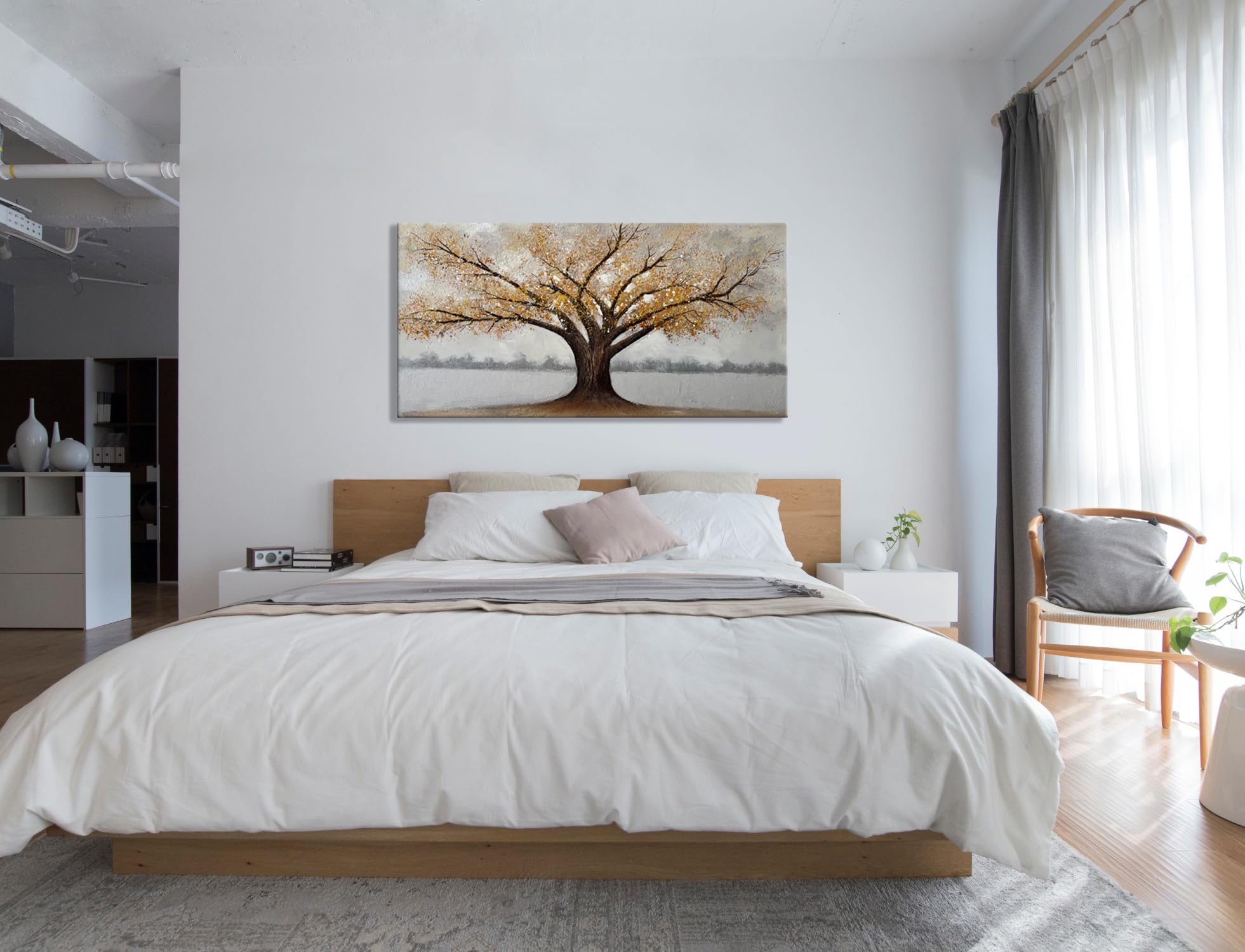 Alenoss 3D Modern Abstract Tree Oil Painting on Canvas 24x48 Inch, Large Textured Wall Art for Home Decor - Perfect for Bedroom, Living Room & Office Wall Decorations