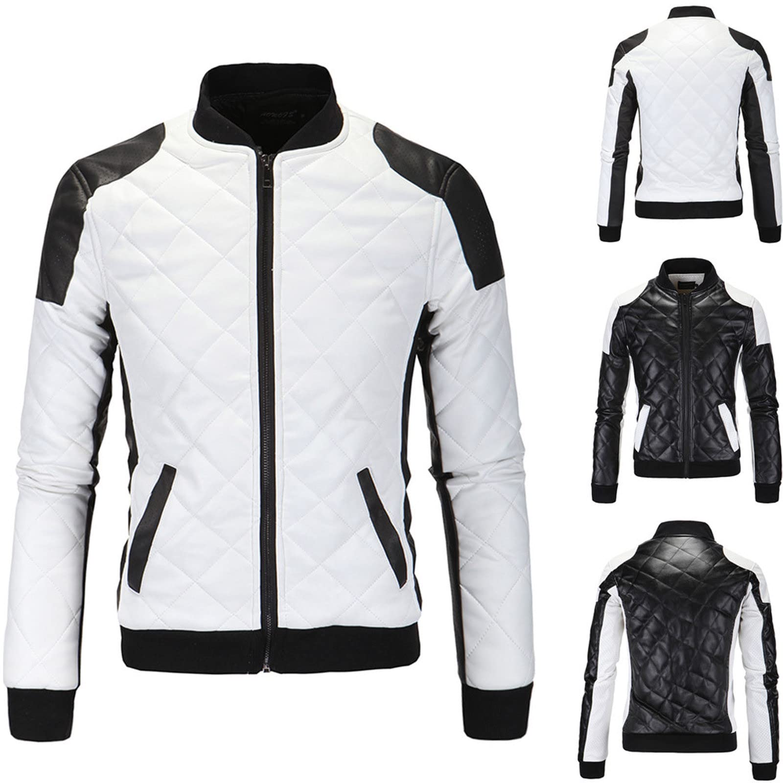Men's Black Faux Leather Biker Jacket - Zip-Up Moto Style Outerwear for Casual & Motorcycle Riding