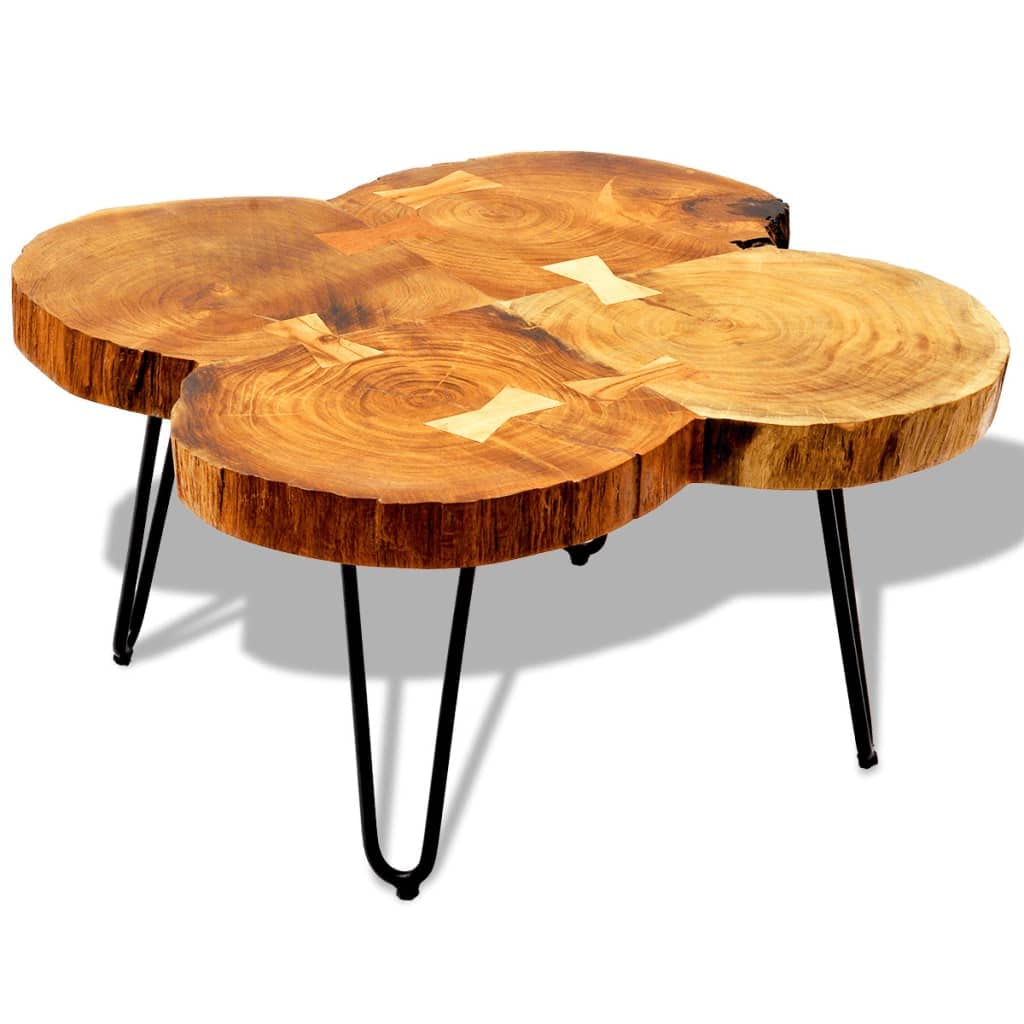 FAMIROSA 13.8 Inch Coffee Table - 4 Trunks Solid Sheesham Wood End Table for Living Room, Bedroom & Office - Rustic Modern Home Decor Furniture