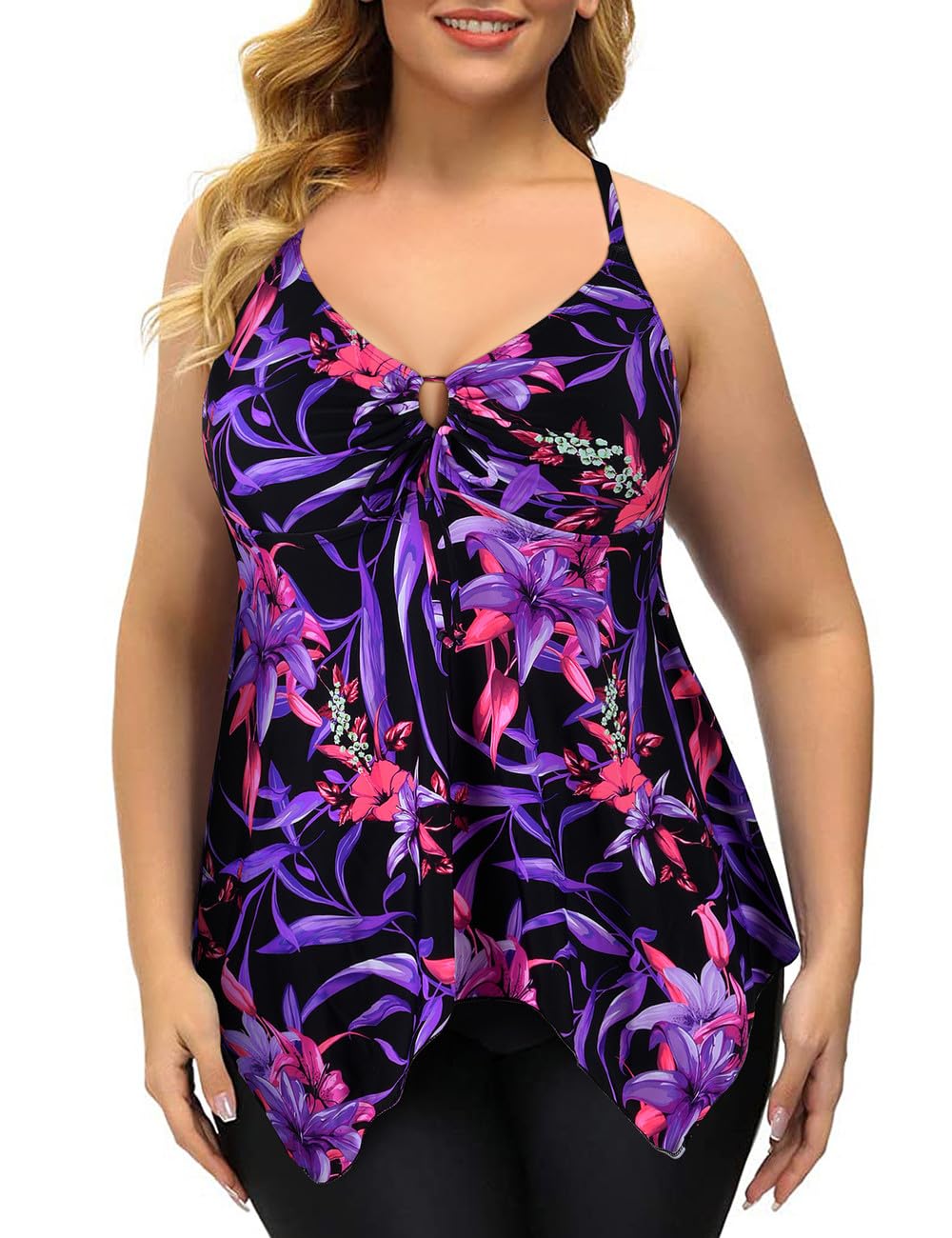 Firpearl Women's Plus Size Modest Tankini Swimsuits - Flowy Crossback Bathing Suit Top for Beach, Pool & Vacation | Comfortable Swimwear for Curvy Women