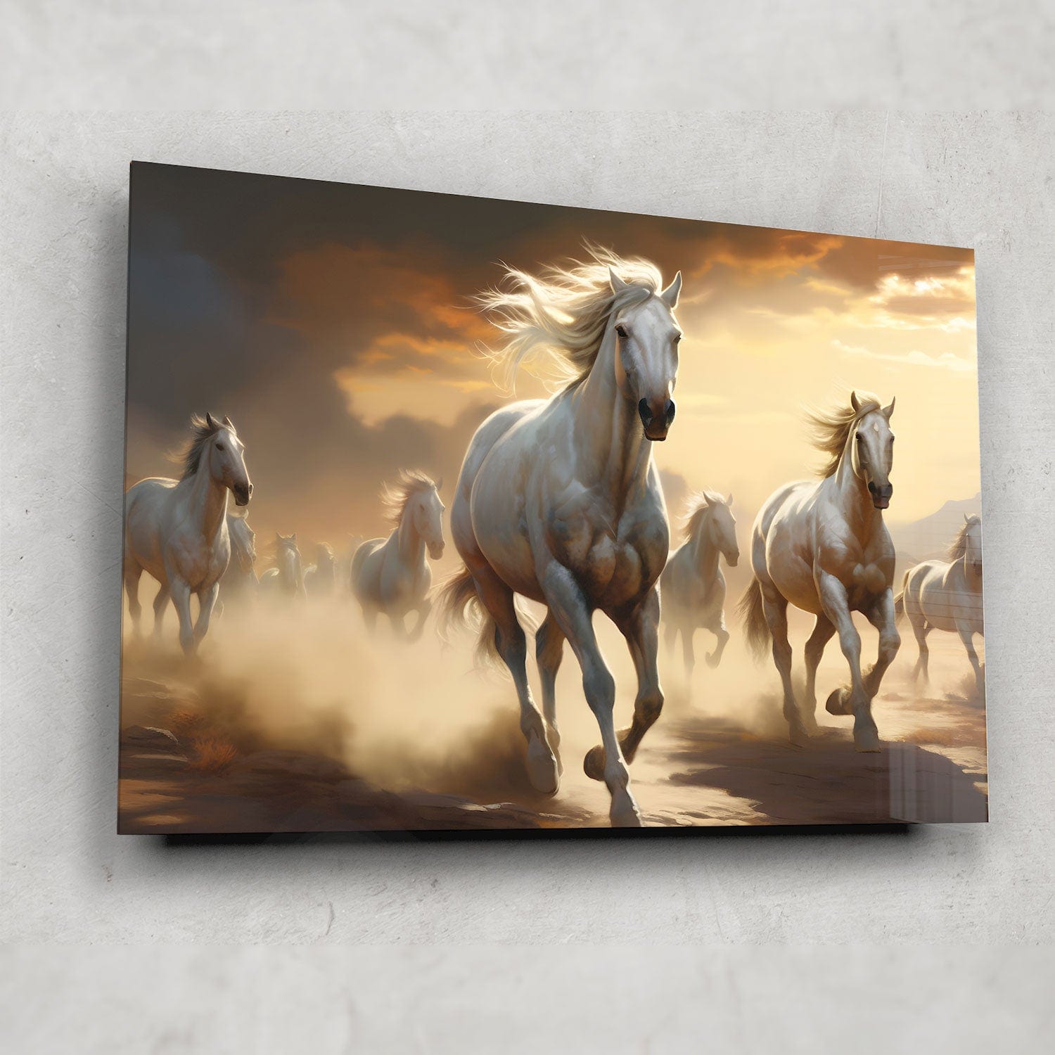 White Horses Tempered Glass Wall Art - Elegant Home Decor for Living Room, Bedroom & Office - Shatterproof & Stylish