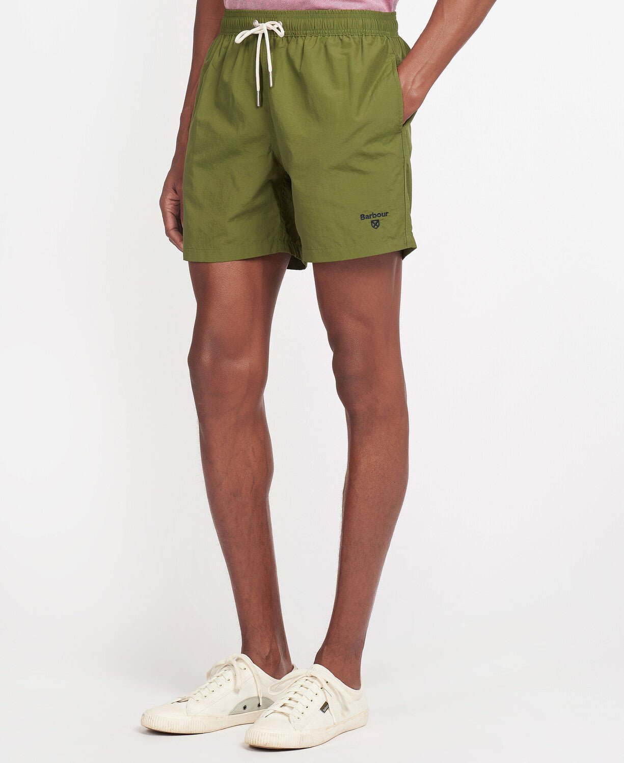 BARBOUR Essential Logo Swim Shorts for Men - Quick-Dry Comfortable Olive Green Swimwear for Beach, Pool & Vacation