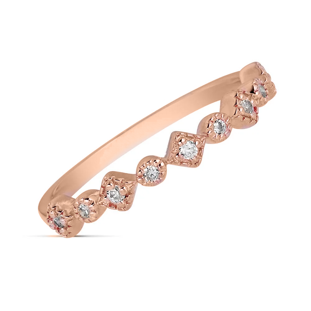 14K Gold 0.10 CTW Diamond Stackable Ring Set - Square & Round Wedding Bands for Women, Perfect for Anniversary Gifts & Everyday Elegance