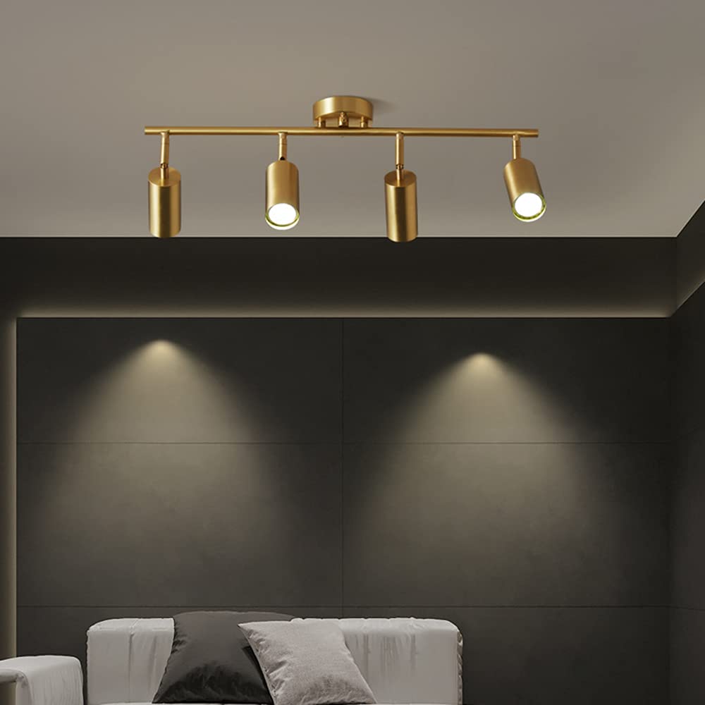 Modern LED Track Lighting Kit - 4 Adjustable Gold Spot Lights for Kitchen, Living Room, Clothing Store & Restaurant | Energy Efficient Ceiling Light Fixtures | Perfect for Home Decor and Commercial Spaces