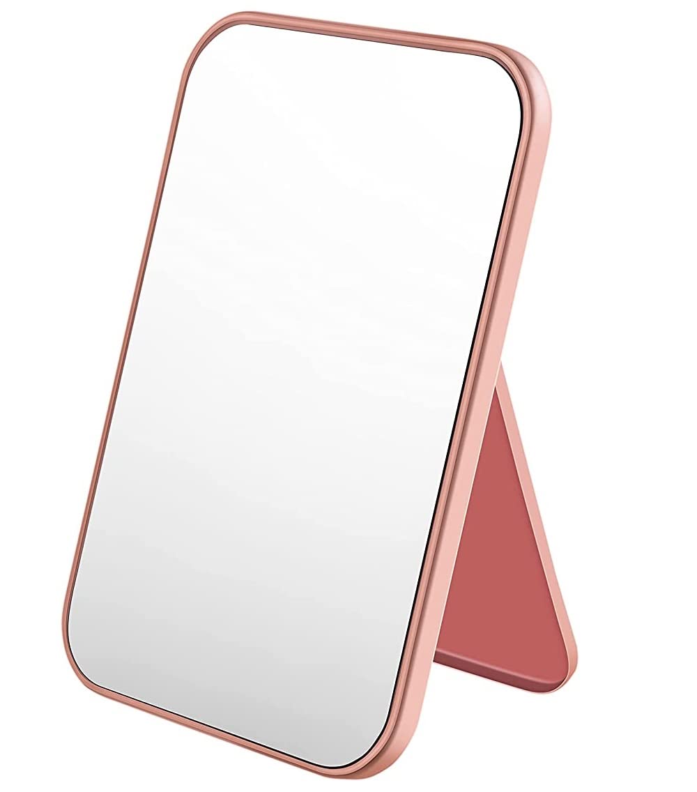 WE-CEF Portable Folding Vanity Makeup Mirror with Stand - Adjustable Desktop Cosmetic Mirror for Women, Light Pink - Perfect for Home, Travel & Salon Use