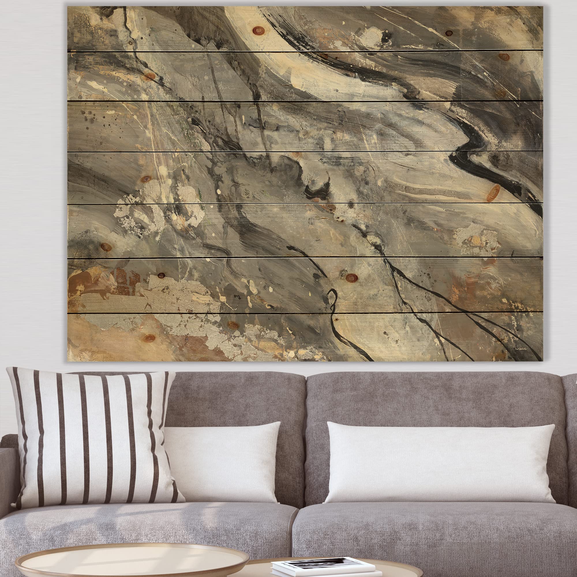 DesignQ Fire And Ice Minerals II Farmhouse Wood Wall Decor - Large Abstract Wood Panels Printed on Natural Pine - Rustic Beige Wood Art for Living Room, Bedroom & Office Decor