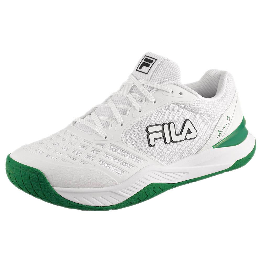 Fila Men's Axilus 3 Tennis Shoes - White/Courtway Green - Lightweight & Durable for Court Sports & Casual Wear