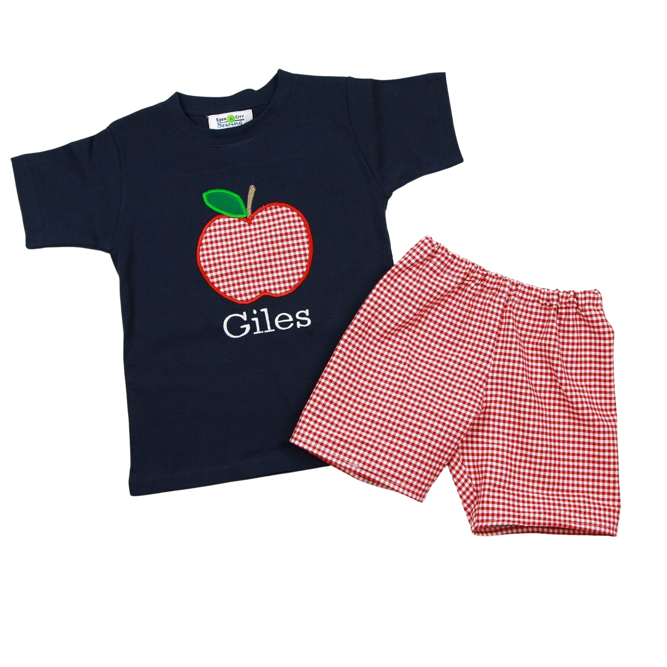 Personalized Back to School Apple Applique Outfit for Boys 2T - Cute Toddler Shirt & Shorts Set - First Day of School, Photo Shoot, Birthday Party Outfit