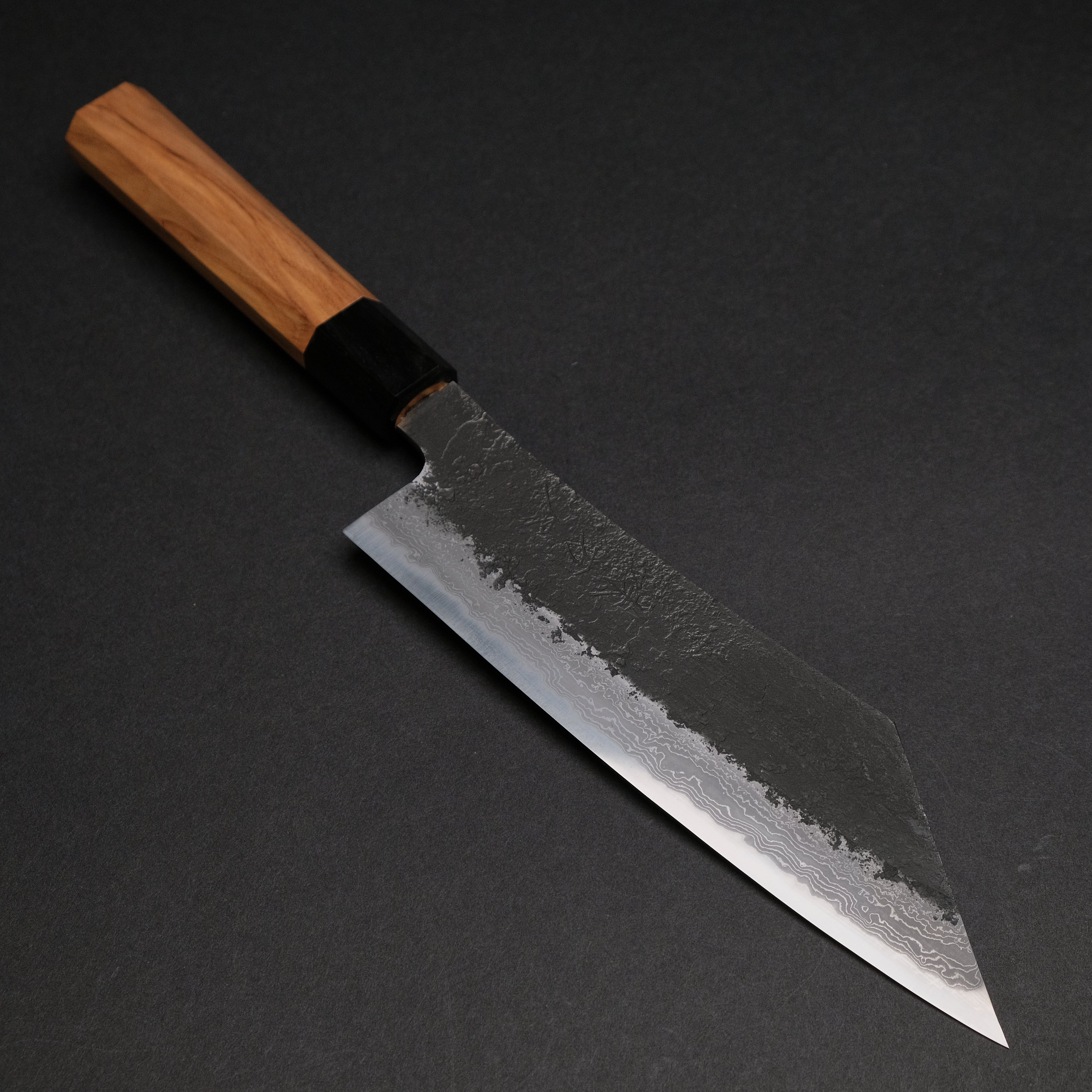Premium Ajikataya White #2 Nashiji Damascus Hakata 180mm Chef Knife - Olive Wood & Buffalo Horn Handle (#58) - Perfect for Sushi, Meat Slicing & Japanese Cuisine