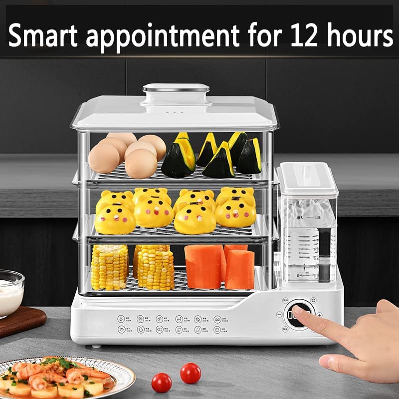 3 Tier Electric Steamer - 24L Large Capacity Food Steamer with Digital Touch Screen, 12-Hour Timer & 1.5L Detachable Water Tank | Compact Space-Saving Design for Healthy Cooking | Perfect for Meal Prep, Dumplings, Vegetables & Family Dinners