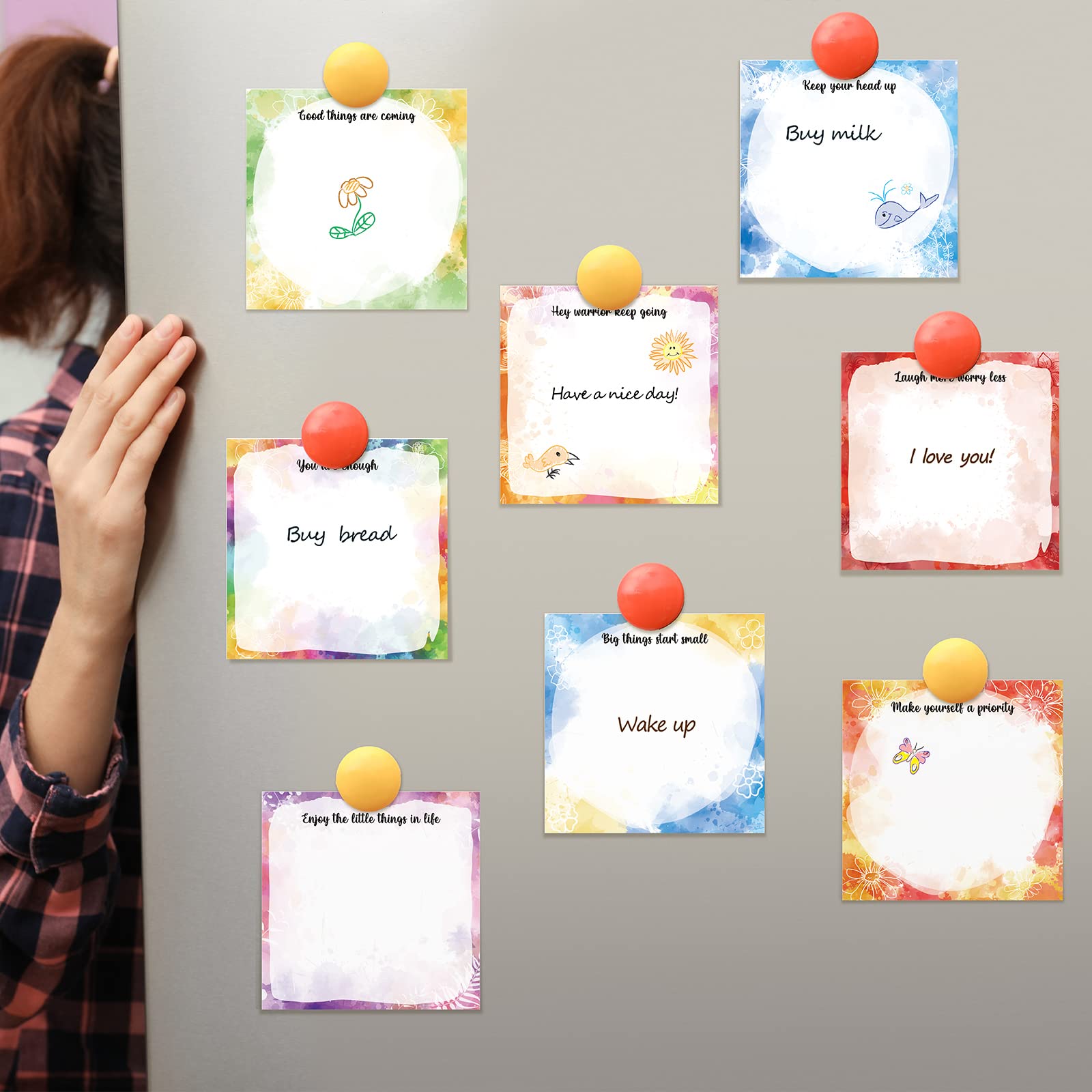 12-Pack Inspirational Sticky Notes 3x3 Inch - Colorful Watercolor Motivational Memo Pads with Uplifting Quotes - Perfect for Office, School, Study Reminders & Daily Planning