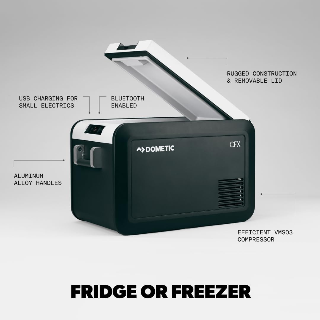 Dometic 12V Portable Refrigerator Freezer with Ice Maker - Dual Power AC/DC & Solar Compatible - Perfect for Camping, RV Trips, and Outdoor Adventures