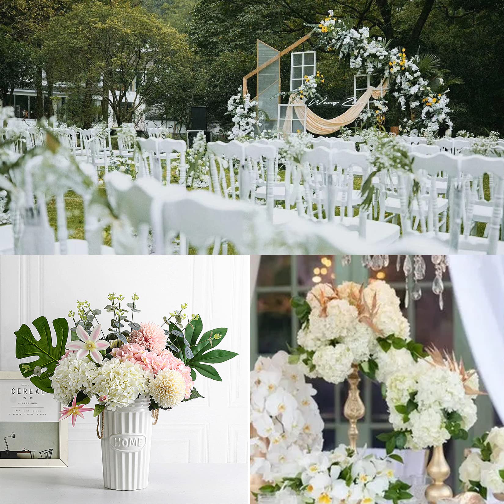 FagusHome 30 Pcs Silk Hydrangea Artificial Flowers - Realistic Fake Hydrangea Bouquet with Stems for Wedding Centerpieces, Home Decor, Party Arrangements (Pure White) - Perfect for Tablescapes, Bridal Showers & DIY Floral Projects