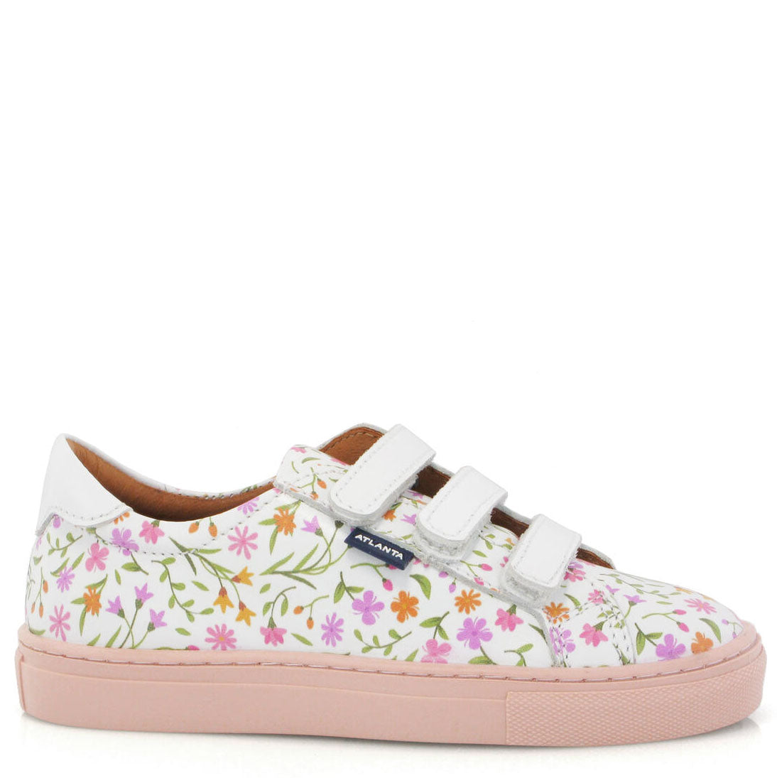 Women's Floral Pink Velcro Sneakers - Atlanta Moccasin Style Slip-On Shoes for Casual Wear, Walking & Comfortable Daily Use