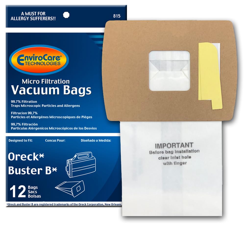 EnviroCare Replacement Vacuum Bags 12 Pack - Compatible with Oreck Super-Deluxe Compact & Buster B Canister Vacuums | HEPA Filter | Dust & Allergen Control | Perfect for Home, Office & Pet Hair Cleaning