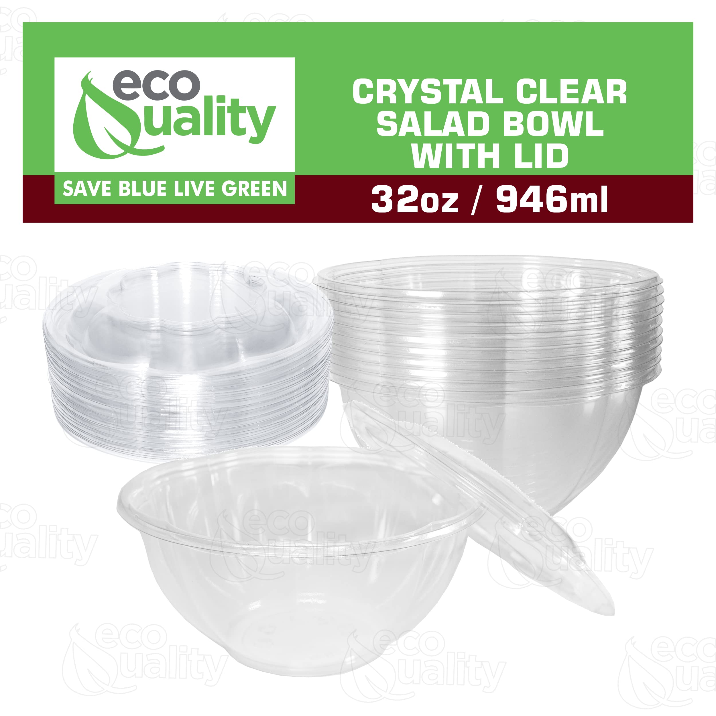 [600 Pack] 32oz Clear Plastic Salad Bowls with Lids - Disposable Airtight Food Containers for Meal Prep, Lunch, Salads, Fruits, Parfait | Leakproof & Fresh-Keeping | Perfect for Office Lunch, Picnics, Catering & Takeout