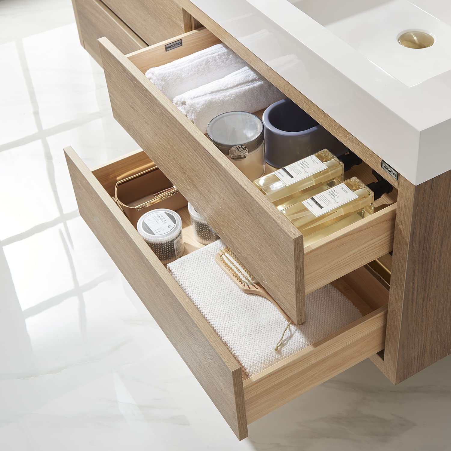 VINNOVA Palencia Bathroom Vanity with Sink - 36 Inch Modern Oak Wood Bath Vanity Set for Bathroom Remodel, Farmhouse & Contemporary Home Decor