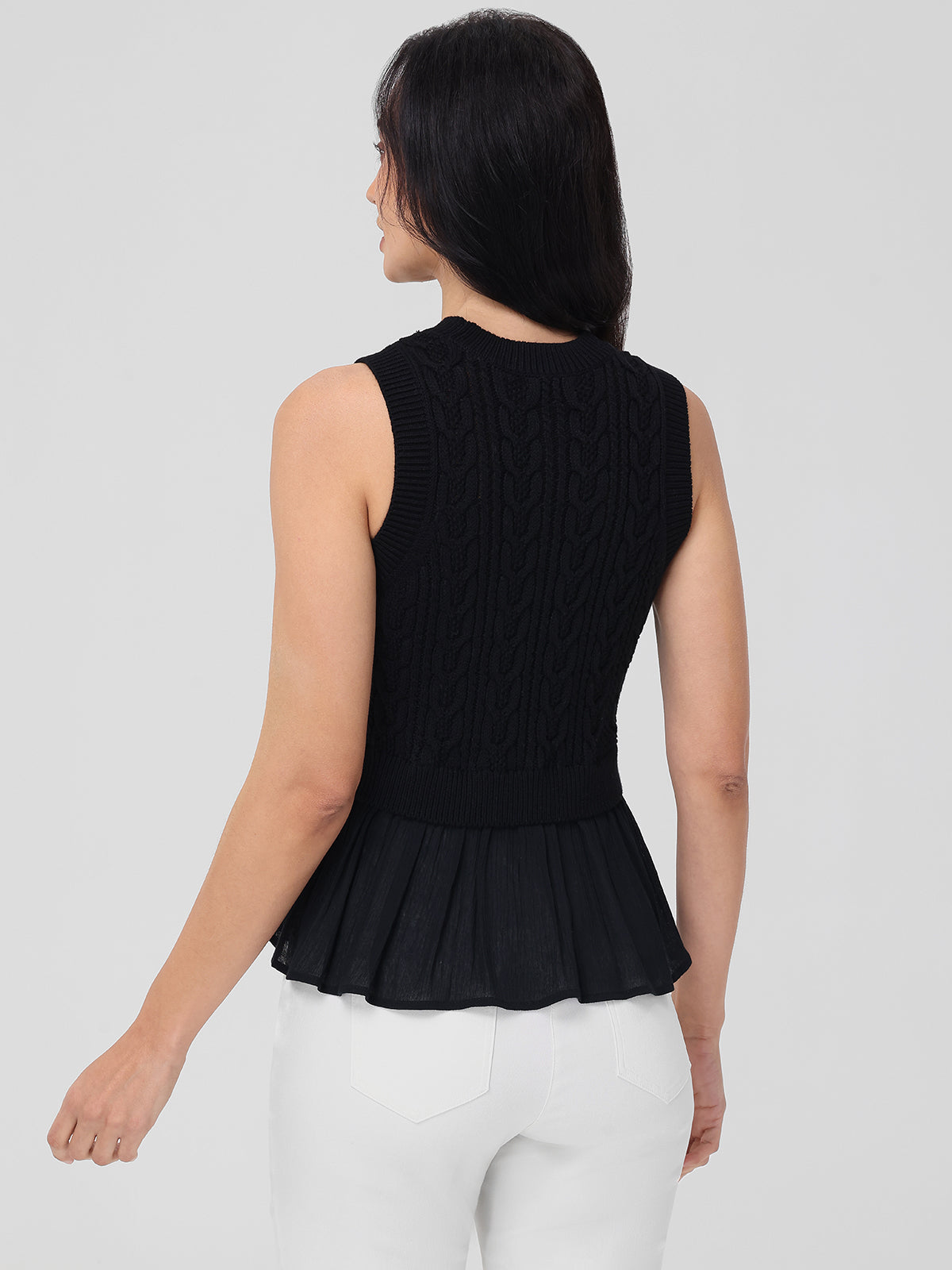 Camilia Mixed Media Cable Knit Tank Top for Women - Stylish Layering Piece for Casual Outfits and Office Wear