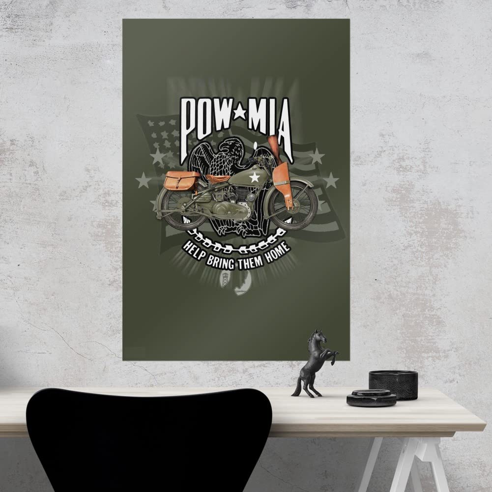 POW MIA Army Motorcycle Wall Art - Patriotic Bring Them Home Poster for Home & Office Decor - Perfect for Living Room, Bedroom, or Man Cave
