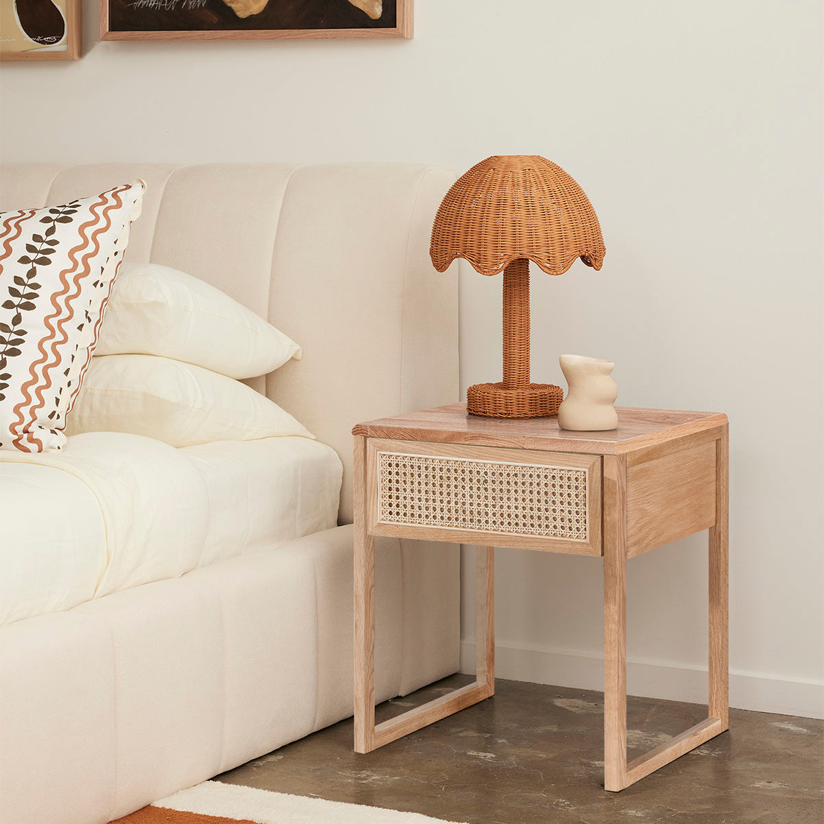 Rattan Bedside Table - Natural Woven Nightstand with Storage Shelf for Bedroom, Living Room, or Patio - Stylish and Durable Accent Table for Home Decor