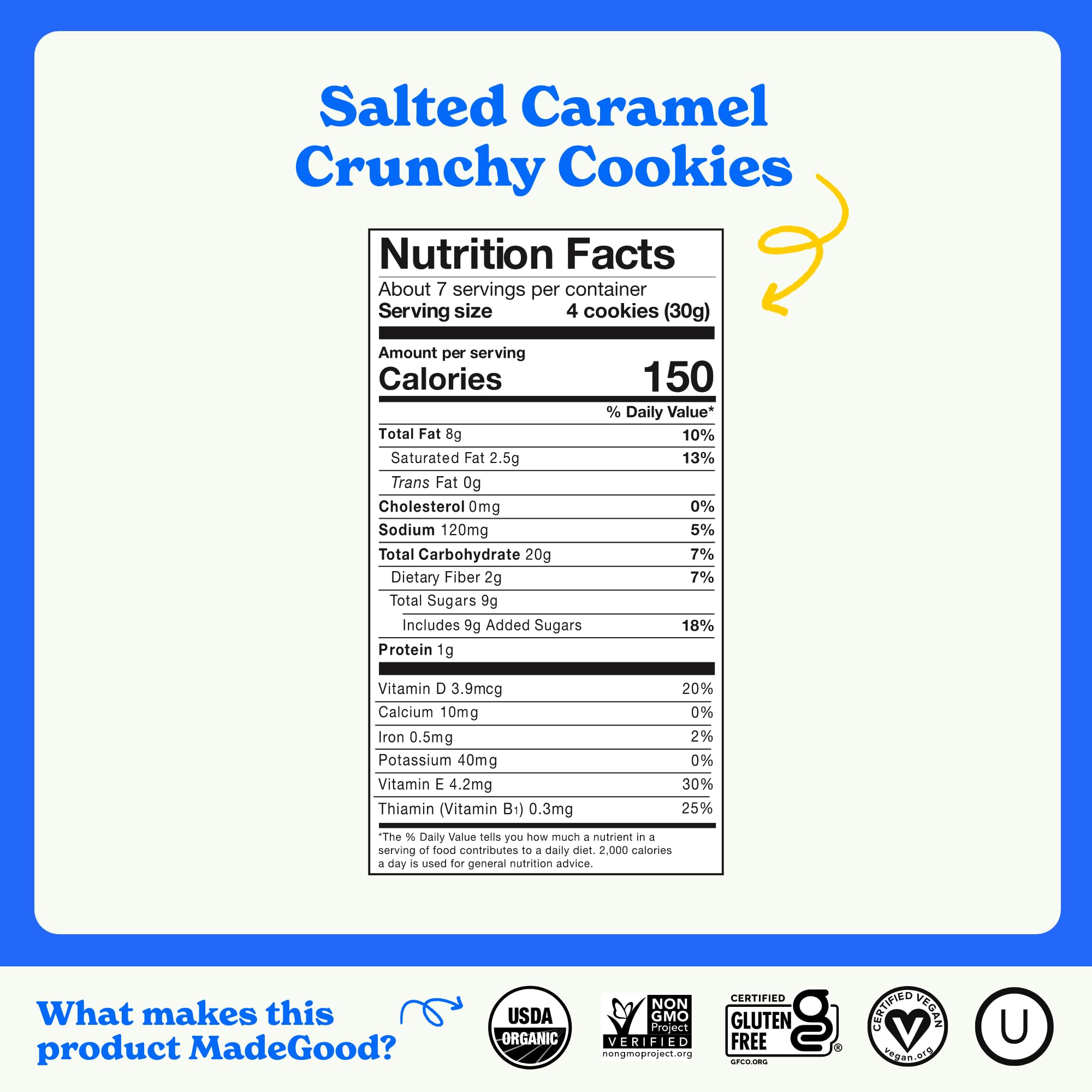 Organic Gluten-Free MadeGood Salted Caramel Crunchy Cookies - 6 Pack (7oz Each Box) | Healthy School Snacks, Vegan Treats & On-the-Go Breakfast Options
