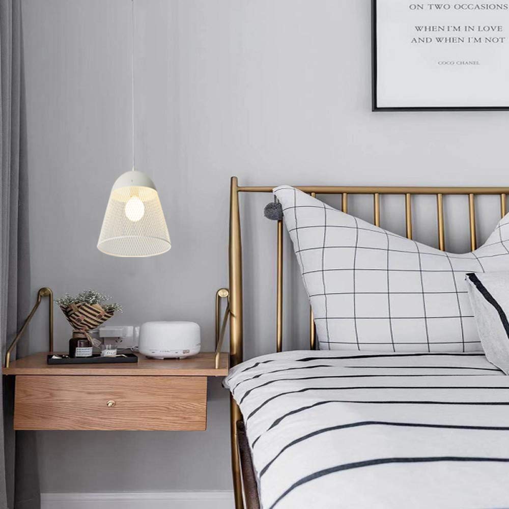 Vintage Style White Metal Wire Cage Pendant Light Fixture - Adjustable Hanging Suspension Lamp with E27 Base for Loft, Living Room & Dining Room - 30cm x 24cm Modern Ceiling Lighting